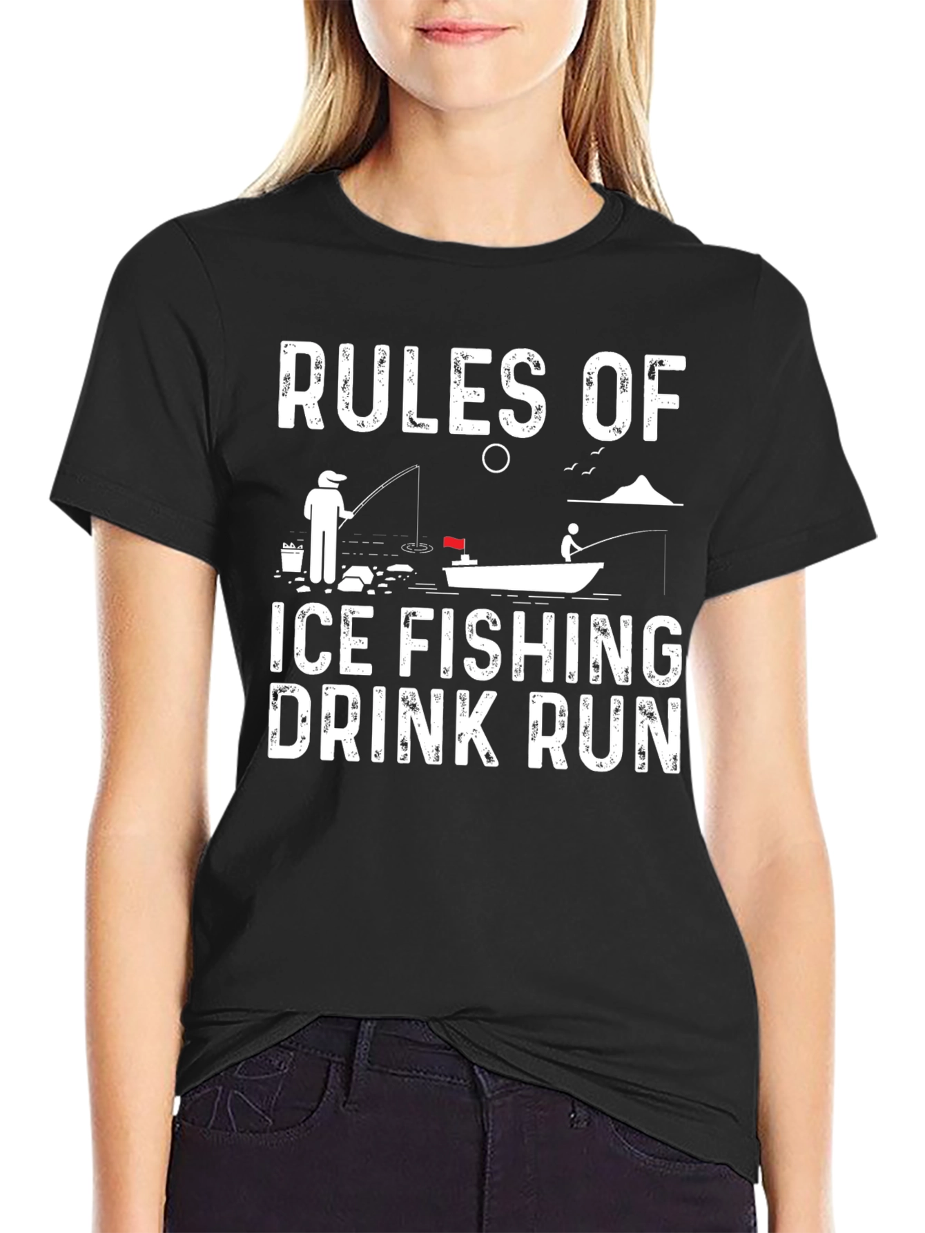 Black Ice Fishing Rules Graphic Tee view 2