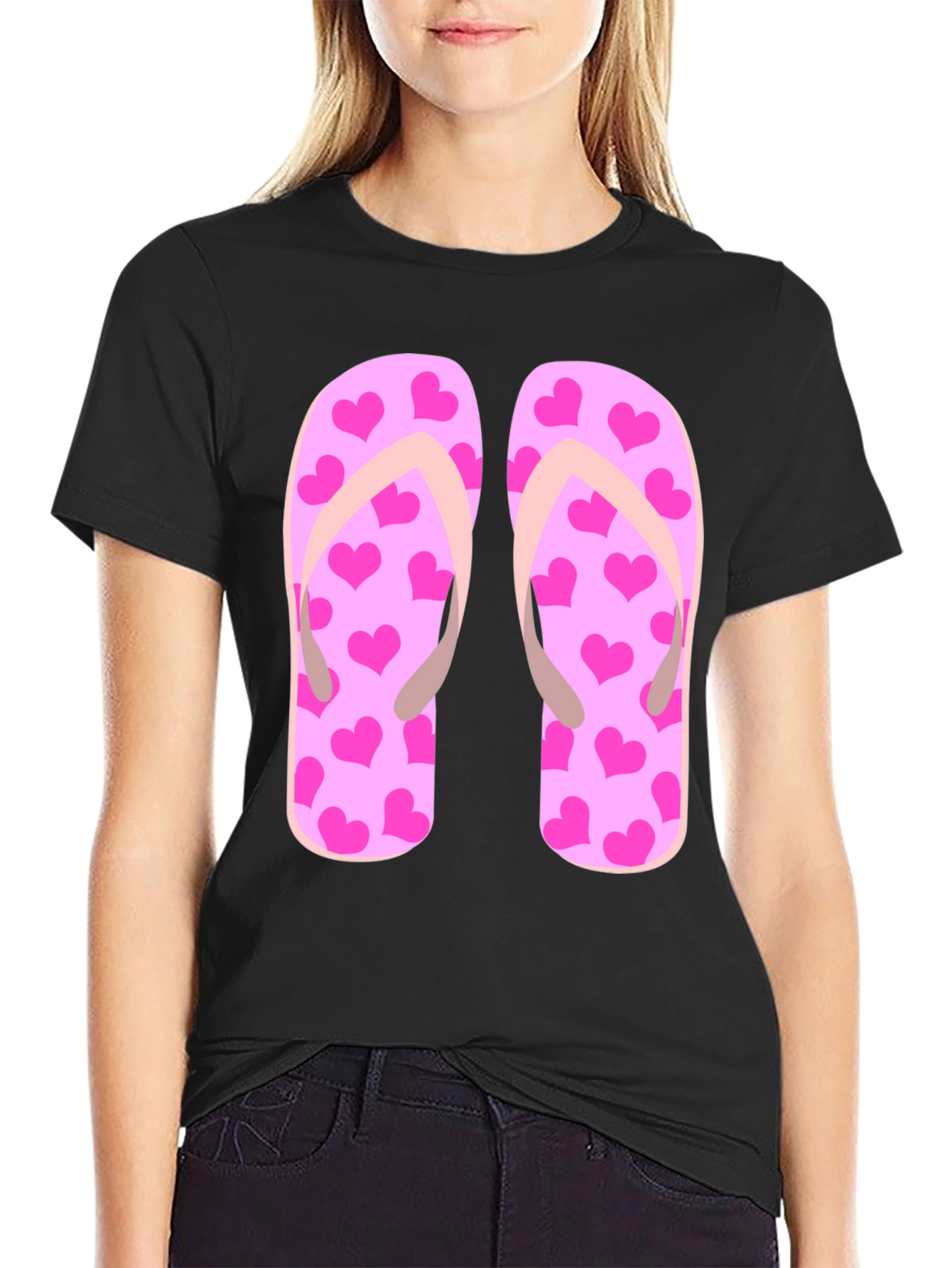 Black Flip Flop Heart Print Tee view 2