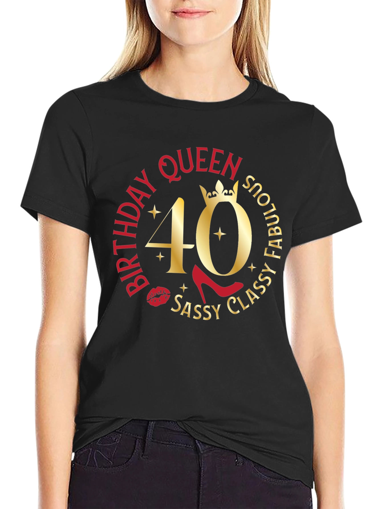 Black Birthday Queen 40th Sassy Classy Fabulous T-Shirt view 2