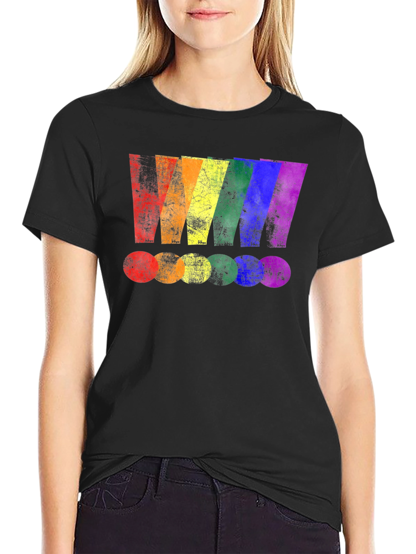 Black Rainbow Stripe Graphic Print Black T-Shirt view 2