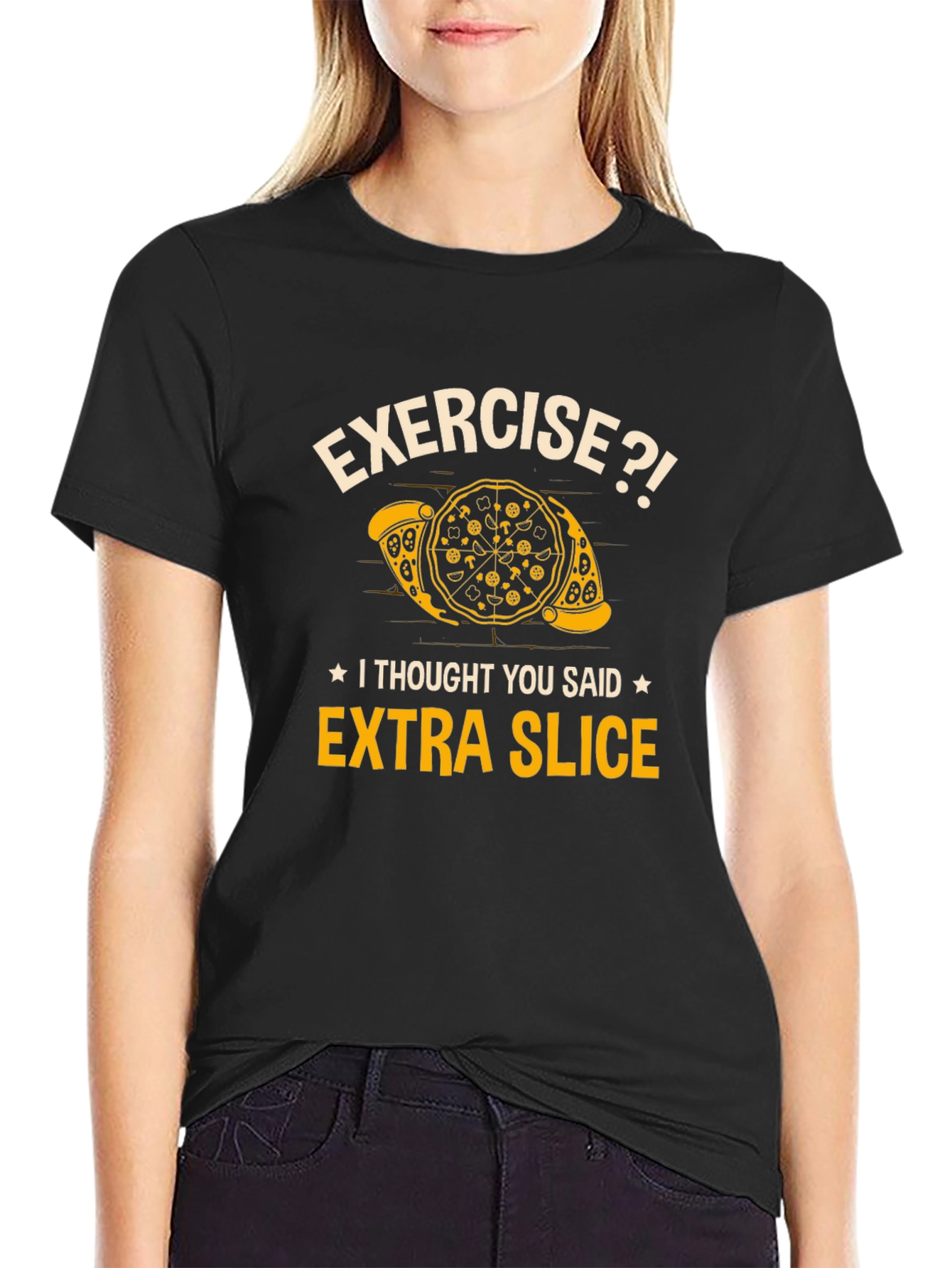 Black Funny Pizza Lover T-Shirt - Exercise? Extra Slice! view 2