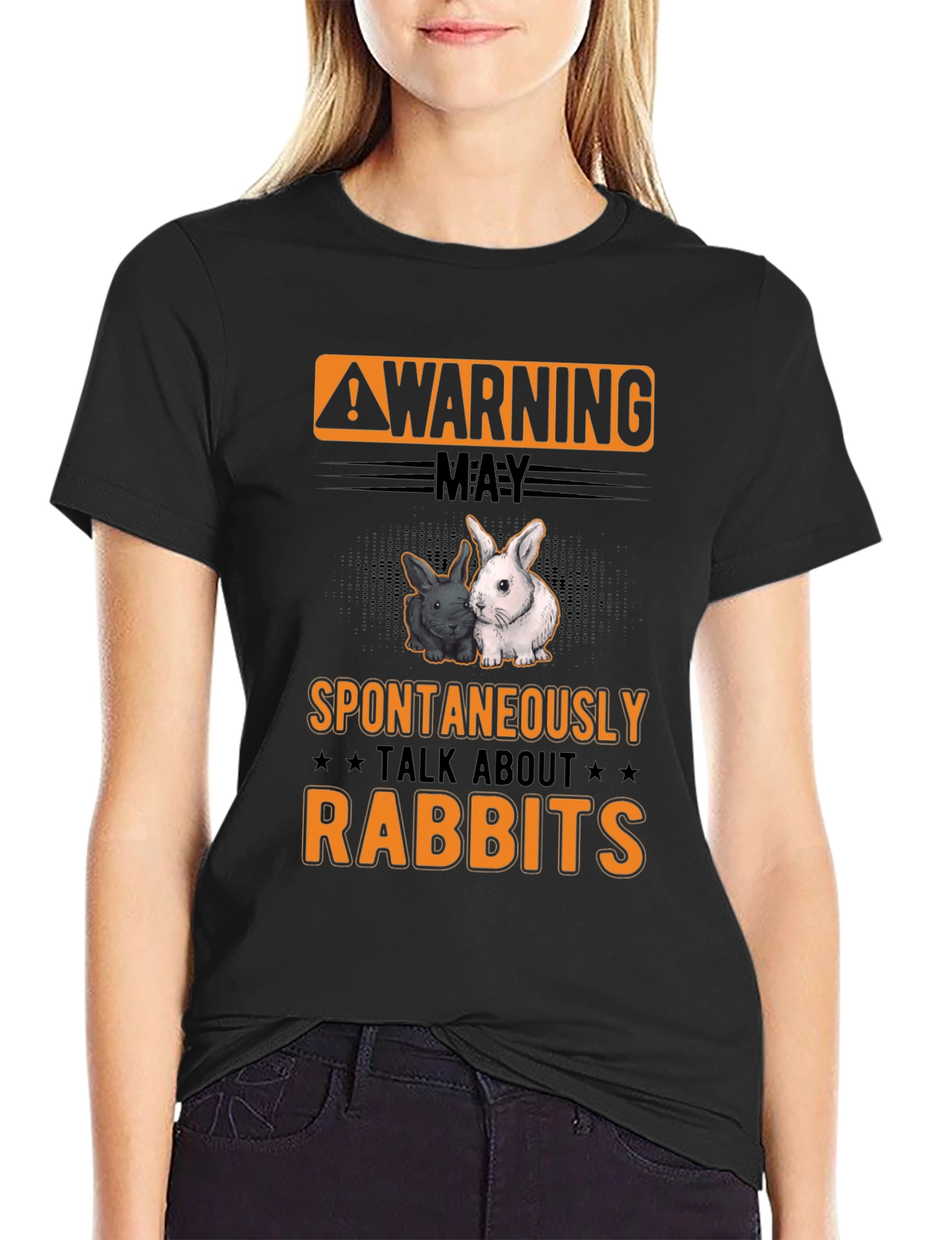 Black Warning May Spontaneously Talk About Rabbits T-Shirt view 2