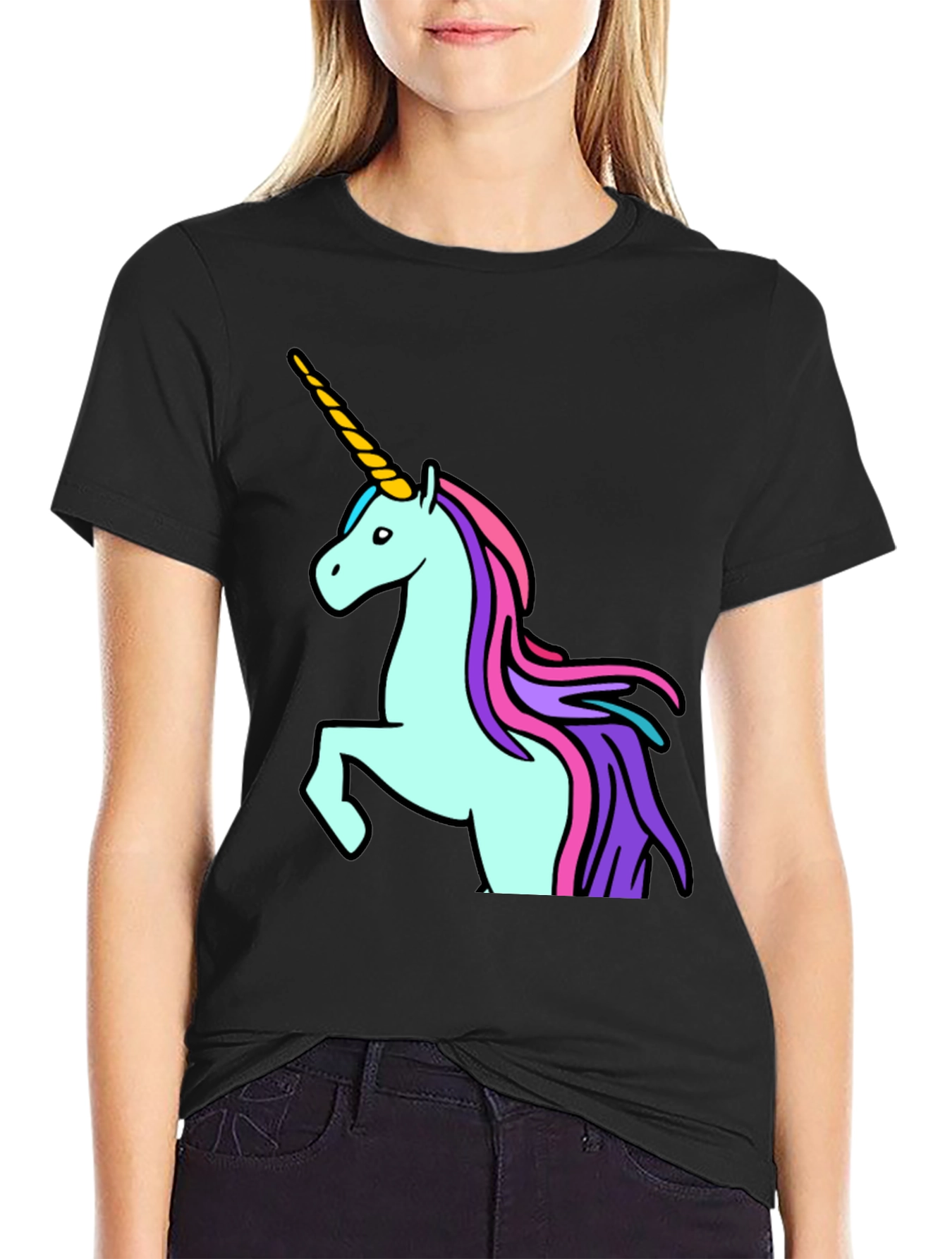Black Unicorn Graphic Tee - Black Cotton T-Shirt view 2