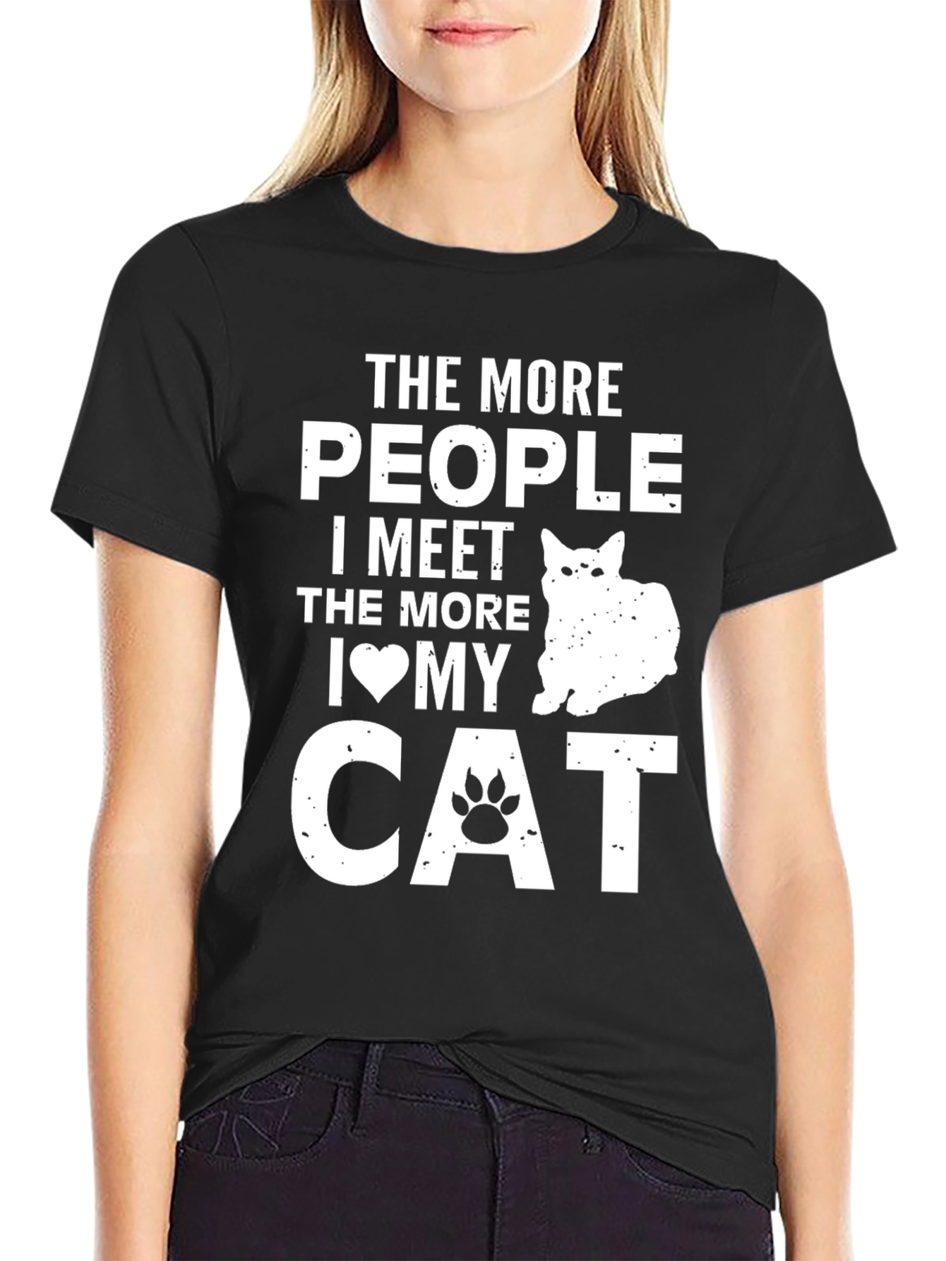 Black The More People I Meet I Love My Cat T-Shirt view 2