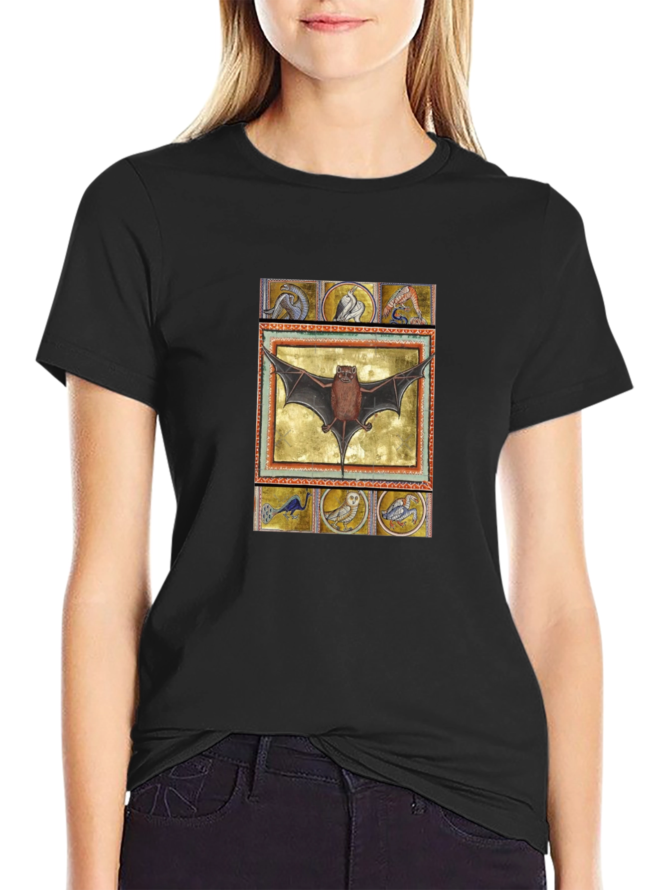 Black Medieval Bat Art T-Shirt - Unique Graphic Tee view 2