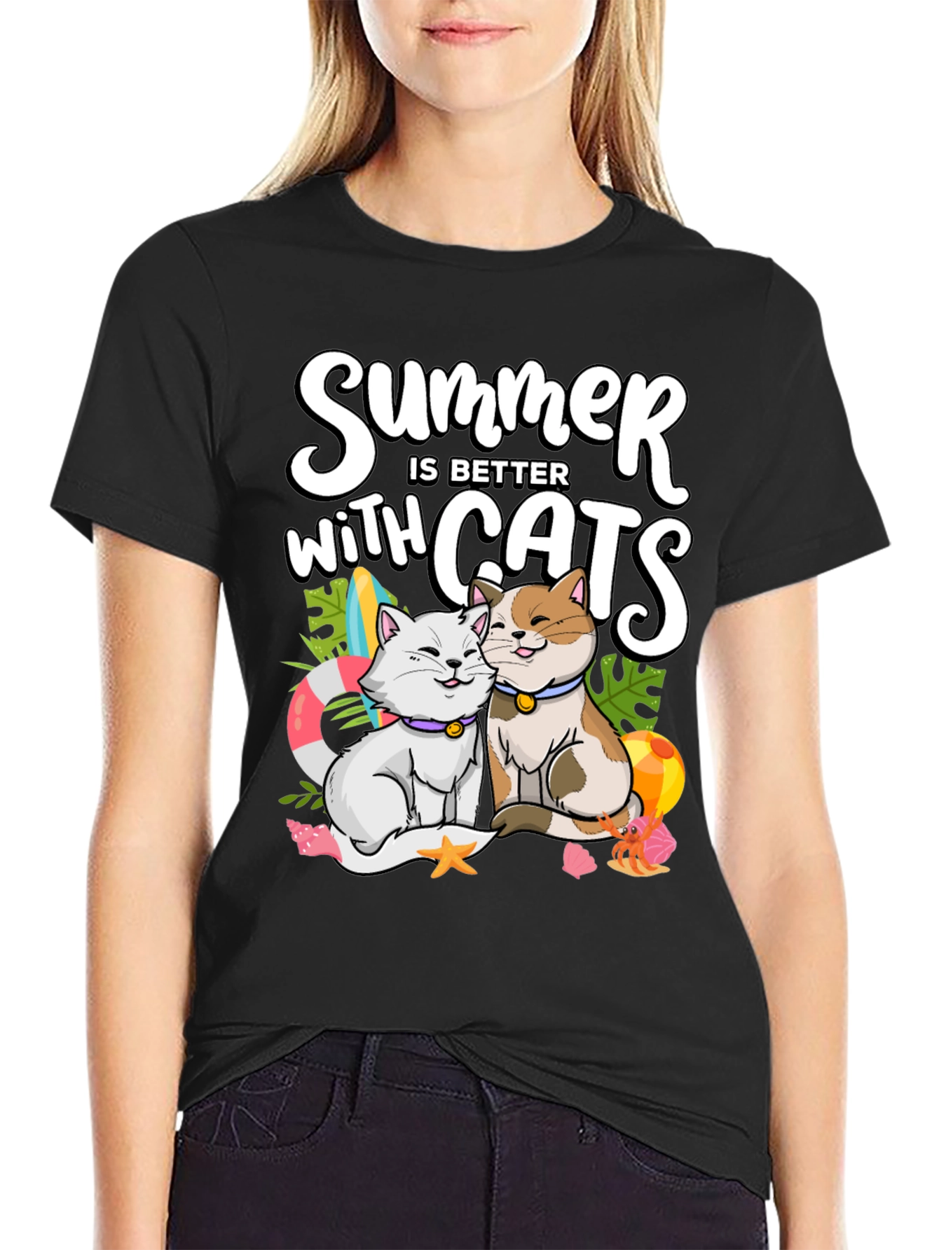 Black Summer Cats T-Shirt: Better with Cats! view 2