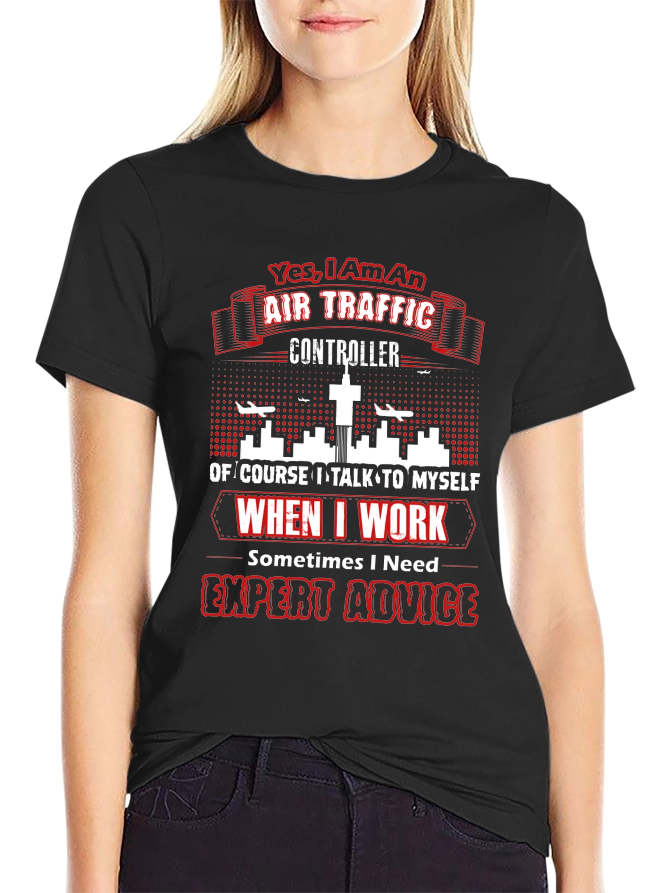 Black Air Traffic Controller T-Shirt - Expert Advice Tee view 2