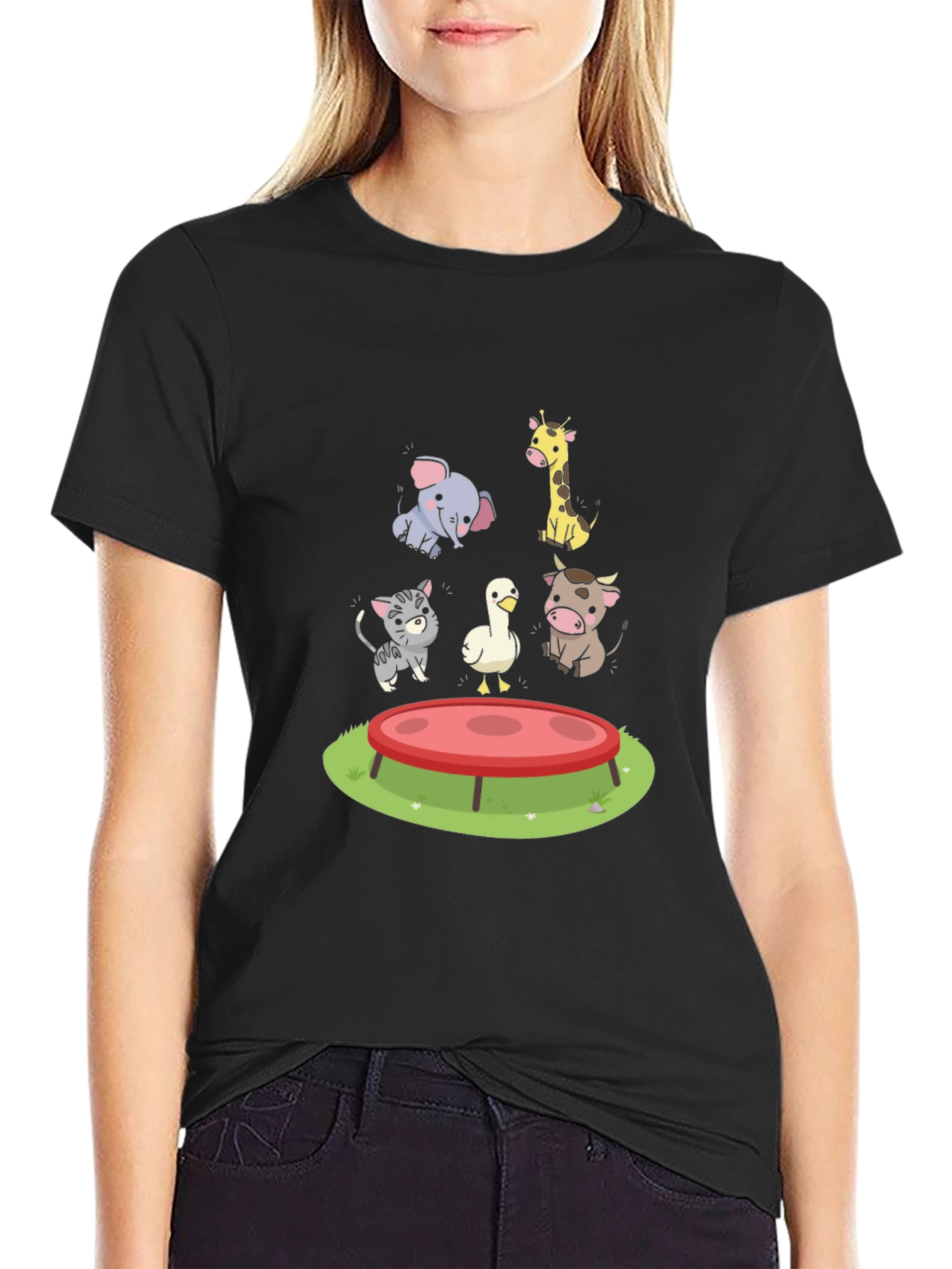 Black Cartoon Animals T-Shirt view 2