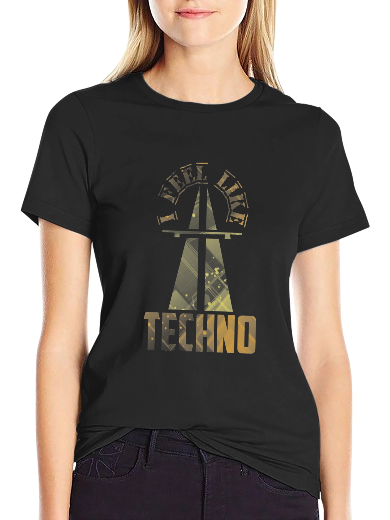 Black Golden Techno Graphic Black T-Shirt view 2