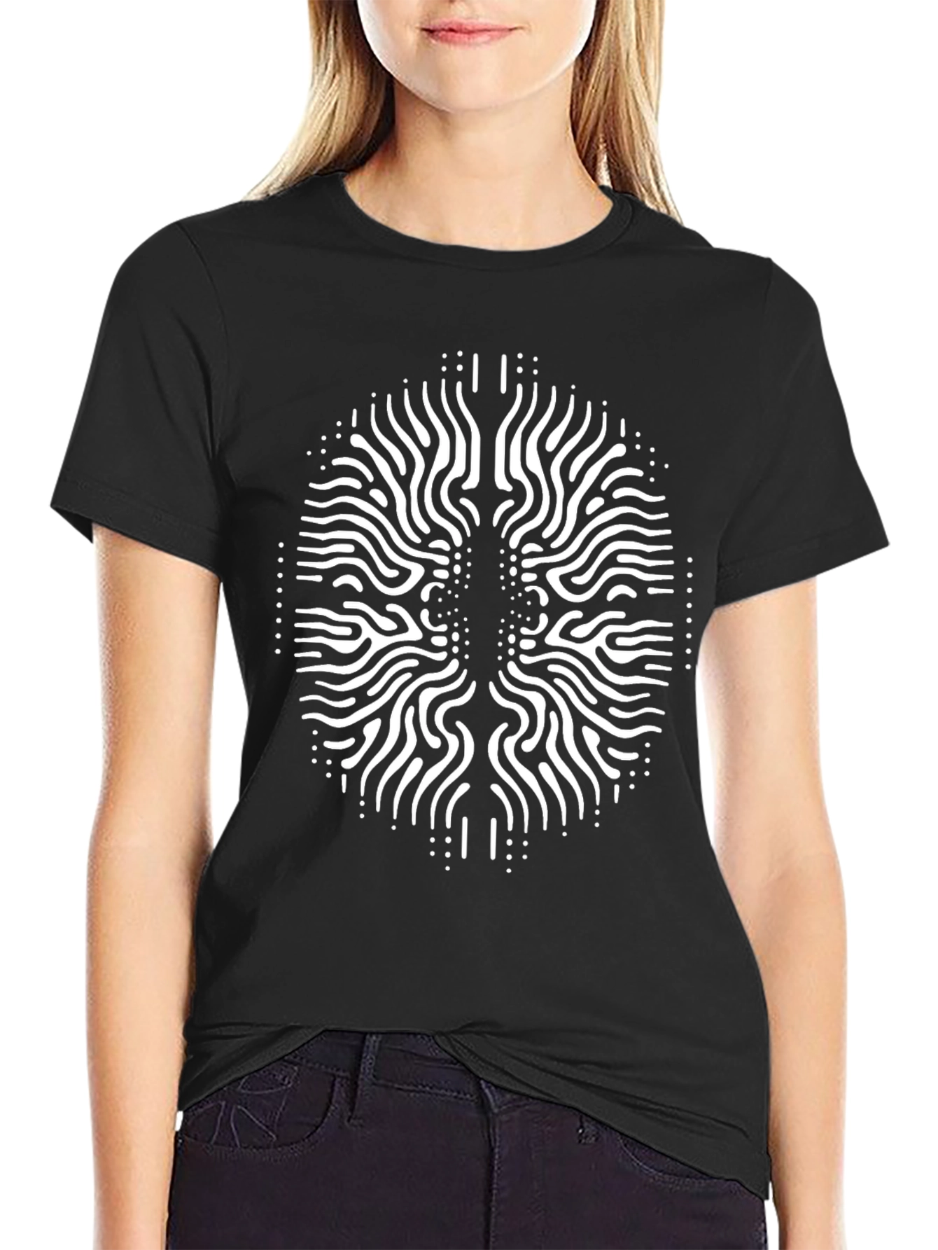 Black Abstract Brain Design Tee - Black Unisex T-Shirt view 2