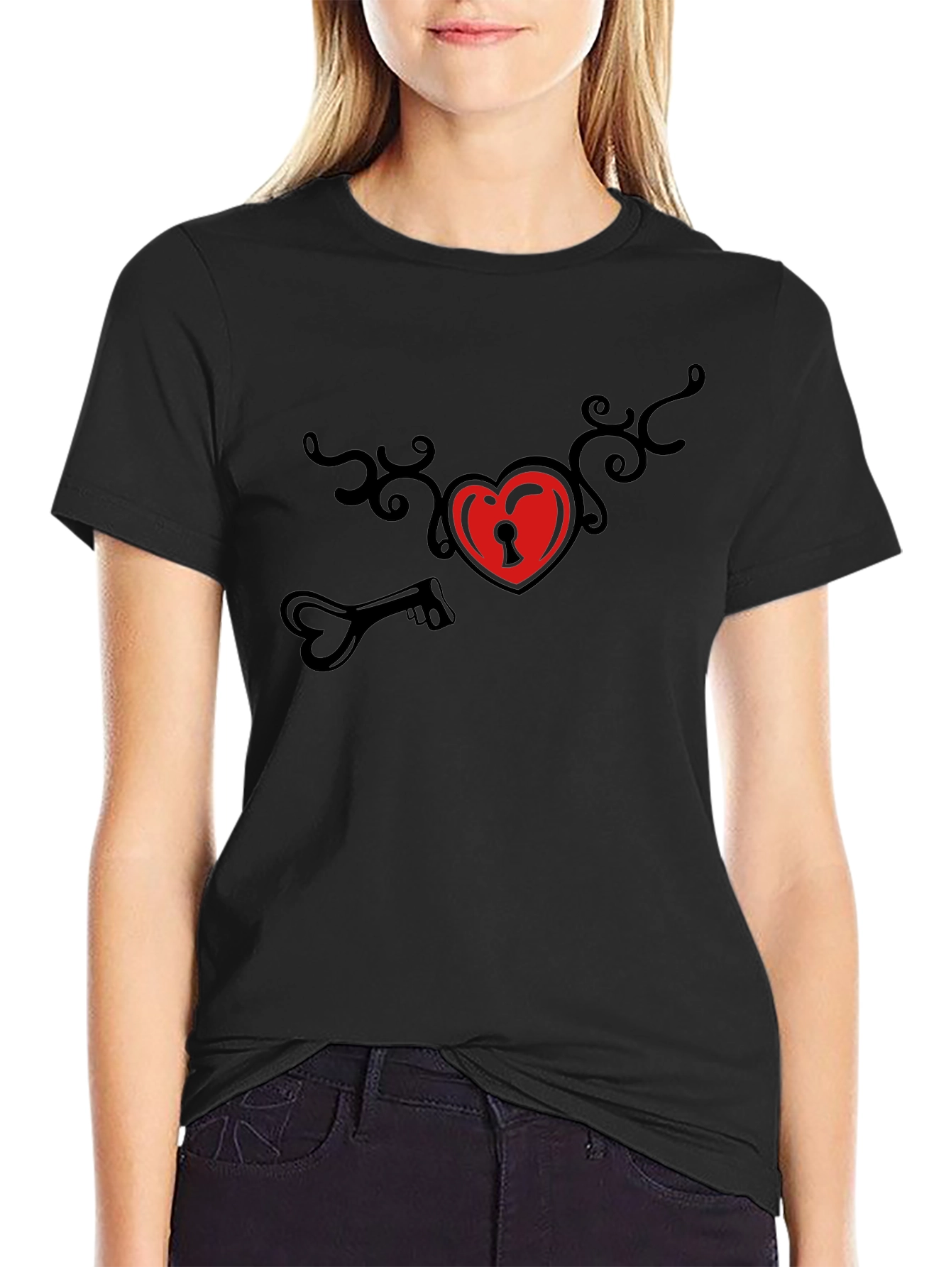 Black Heart Lock & Key Graphic Tee - Black view 2