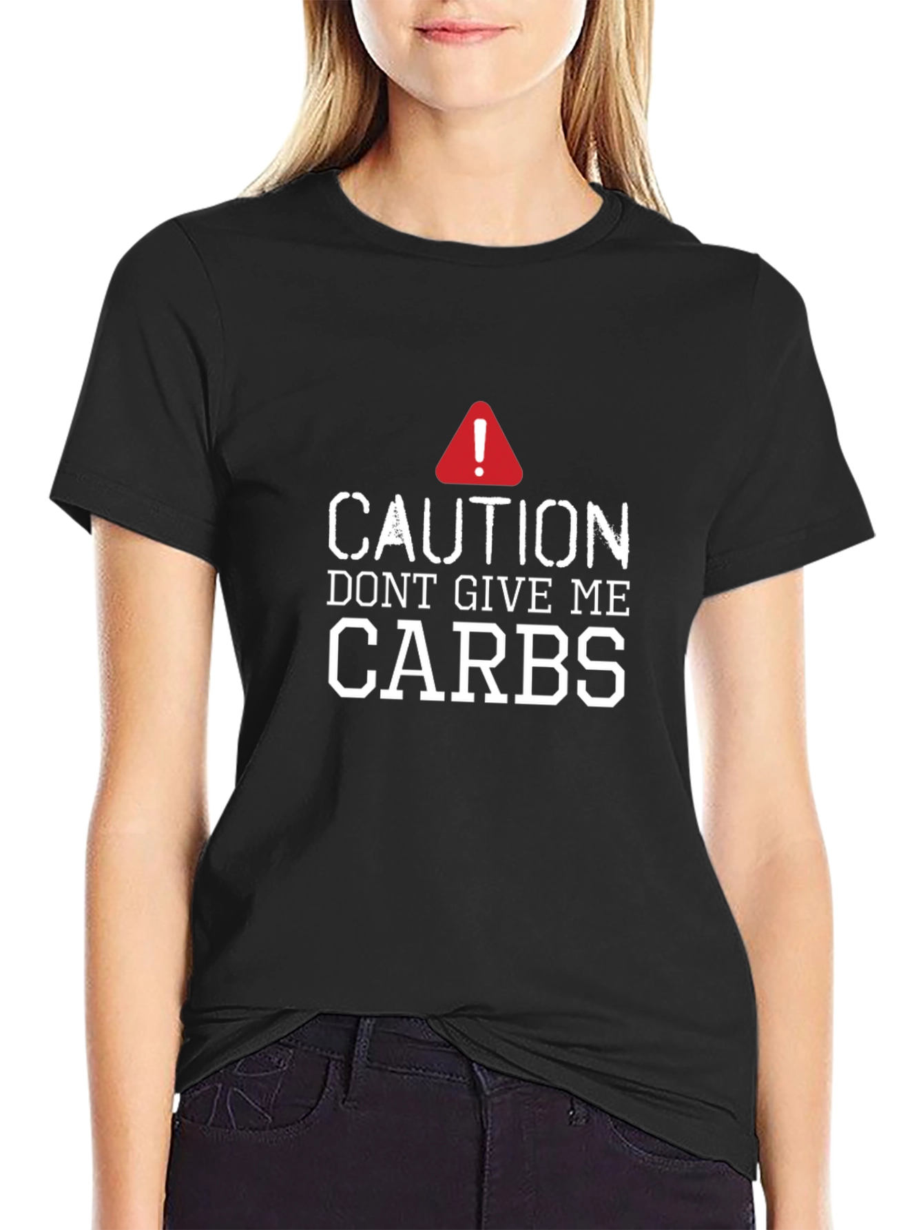 Black Caution: Don't Give Me Carbs Graphic T-Shirt view 2