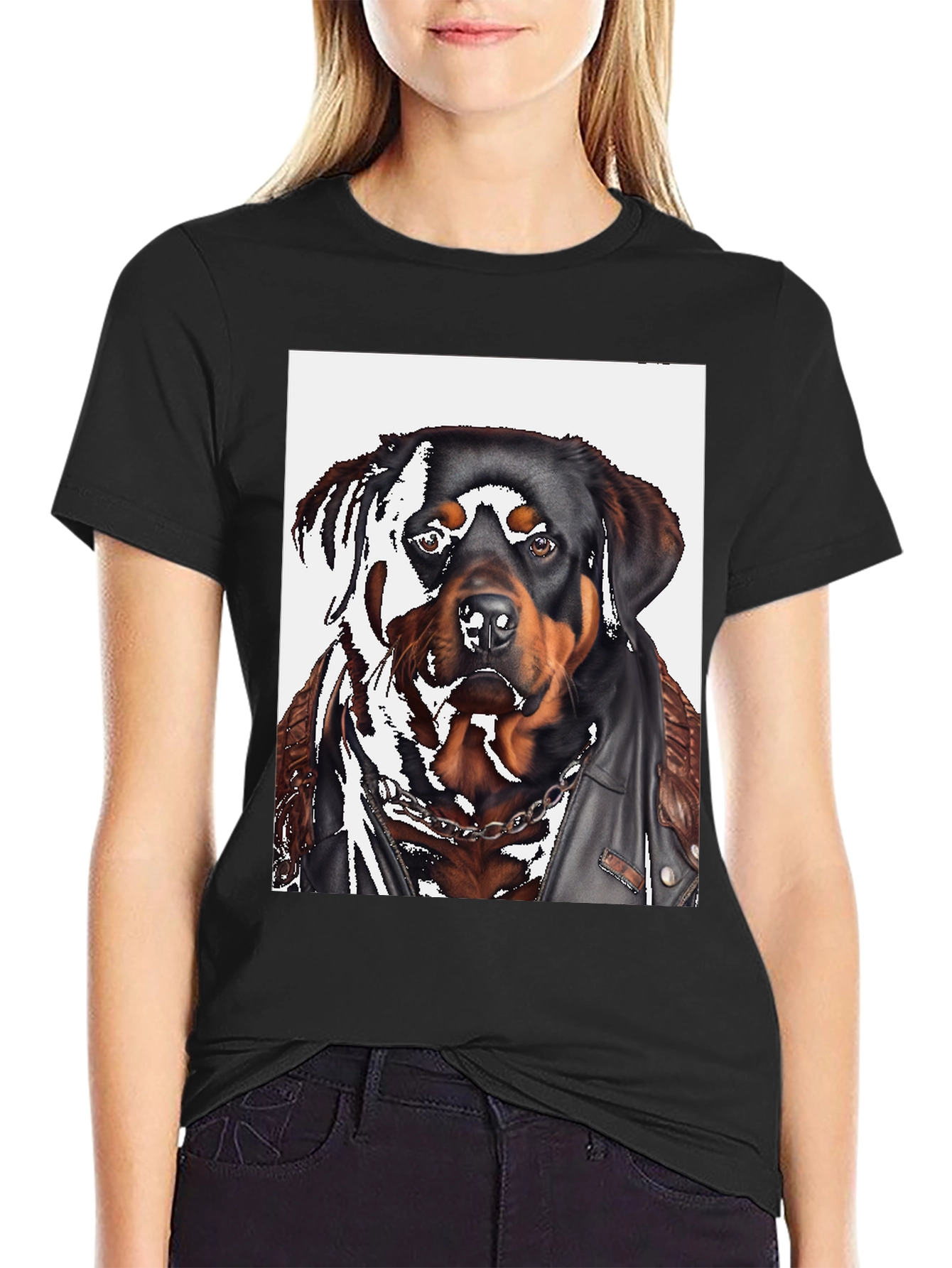 Black Rottweiler Biker T-Shirt view 2