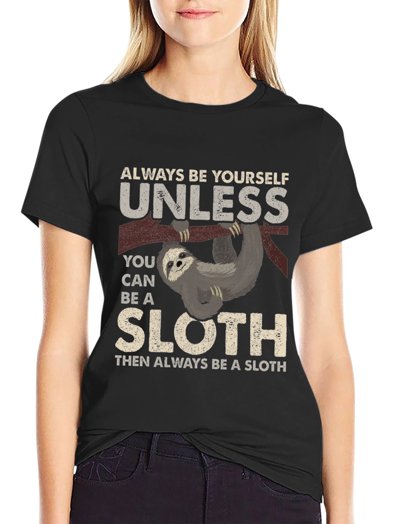 Black Always Be a Sloth T-Shirt - Funny Animal Tee view 2