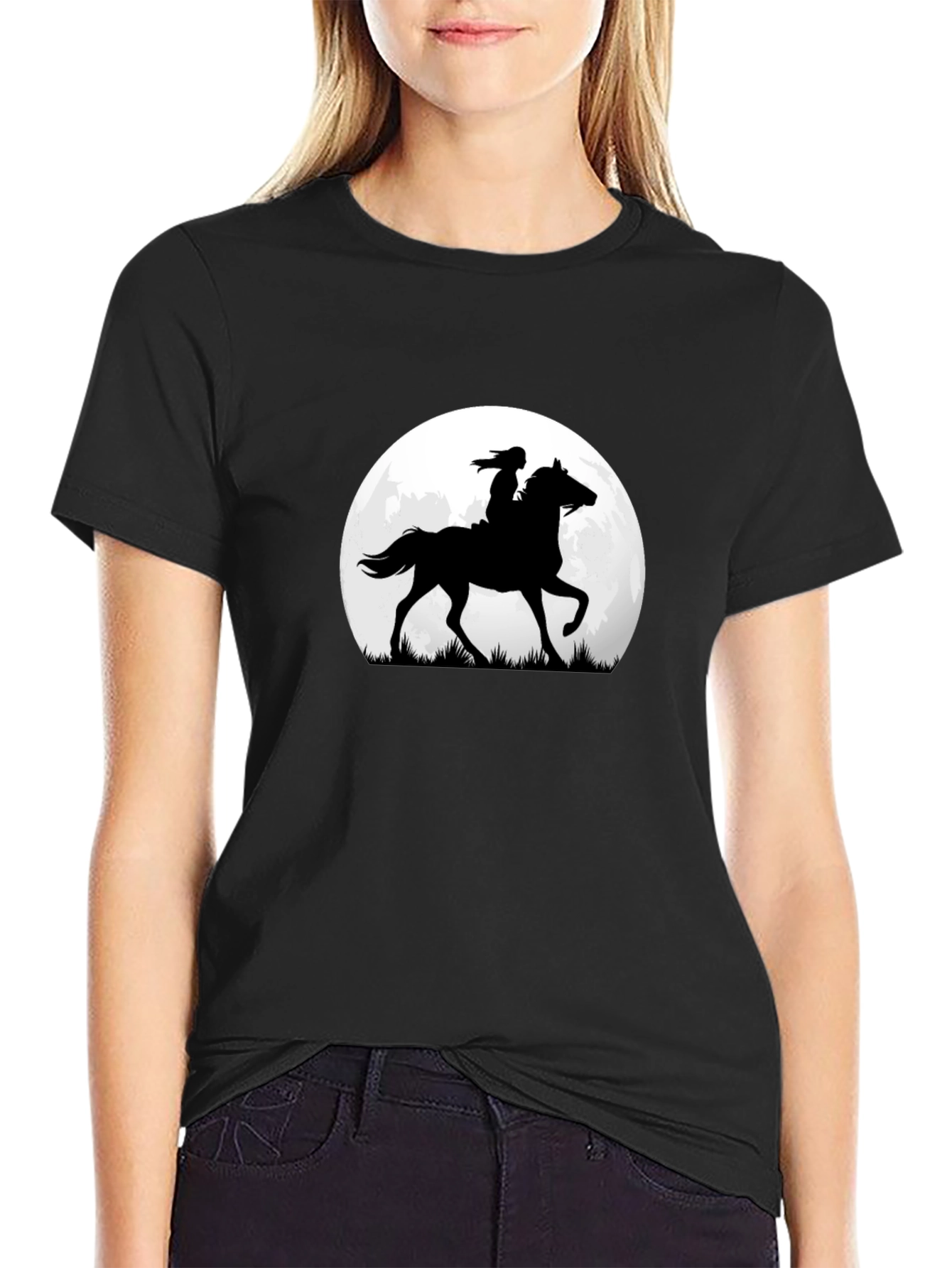 Black Horse & Rider Silhouette Moon Graphic Tee view 2