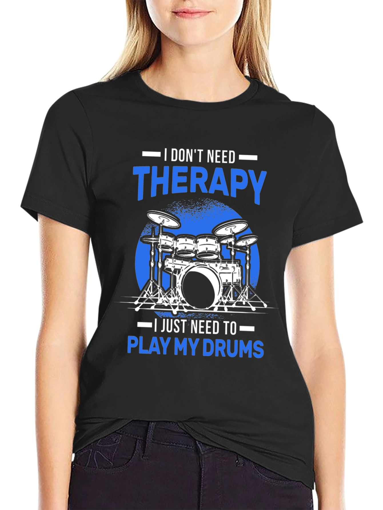 Black Drummer Therapy T-Shirt - Play My Drums view 2