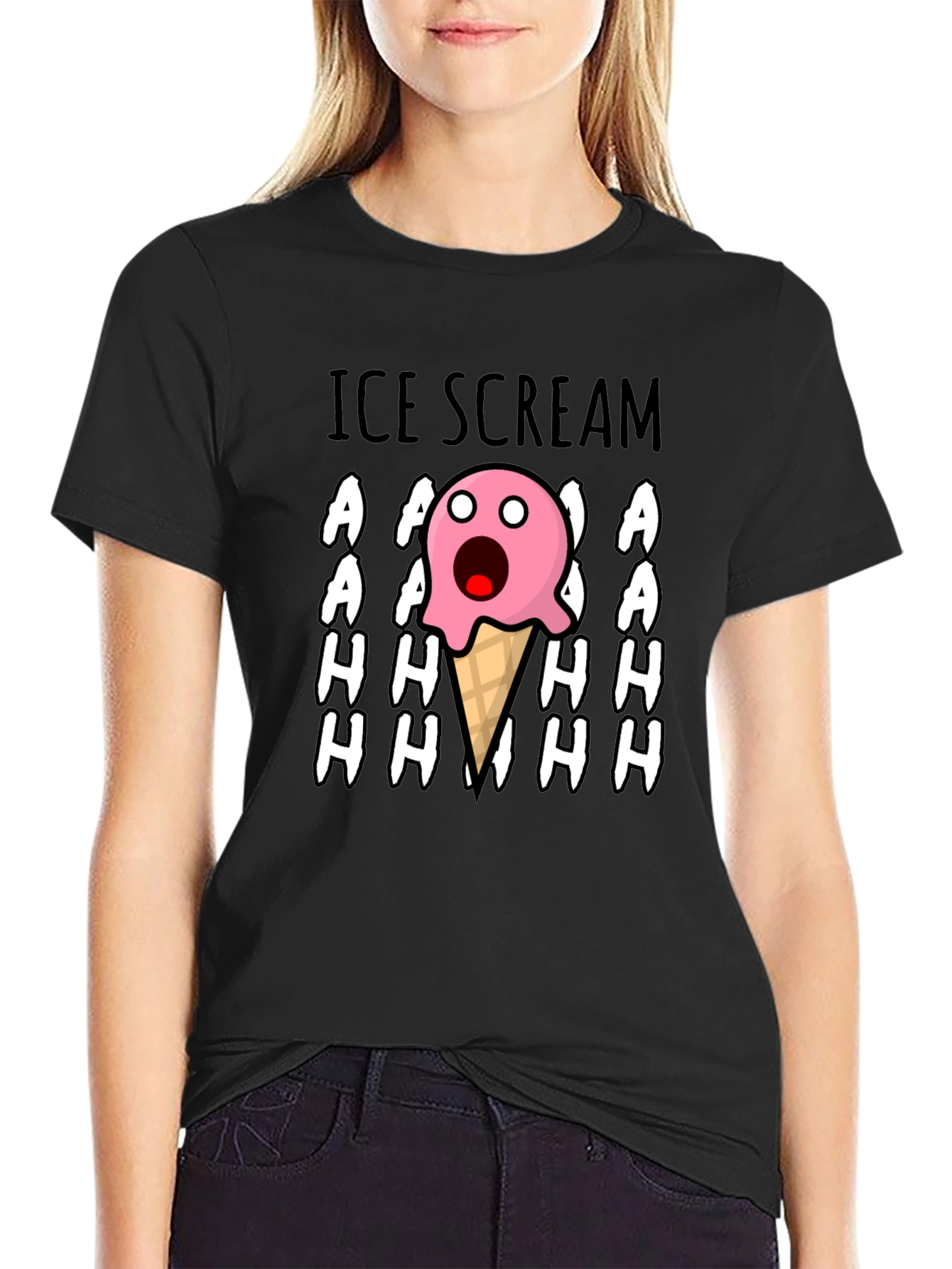 Black Ice Scream Graphic Tee - Funny Cartoon T-Shirt view 2