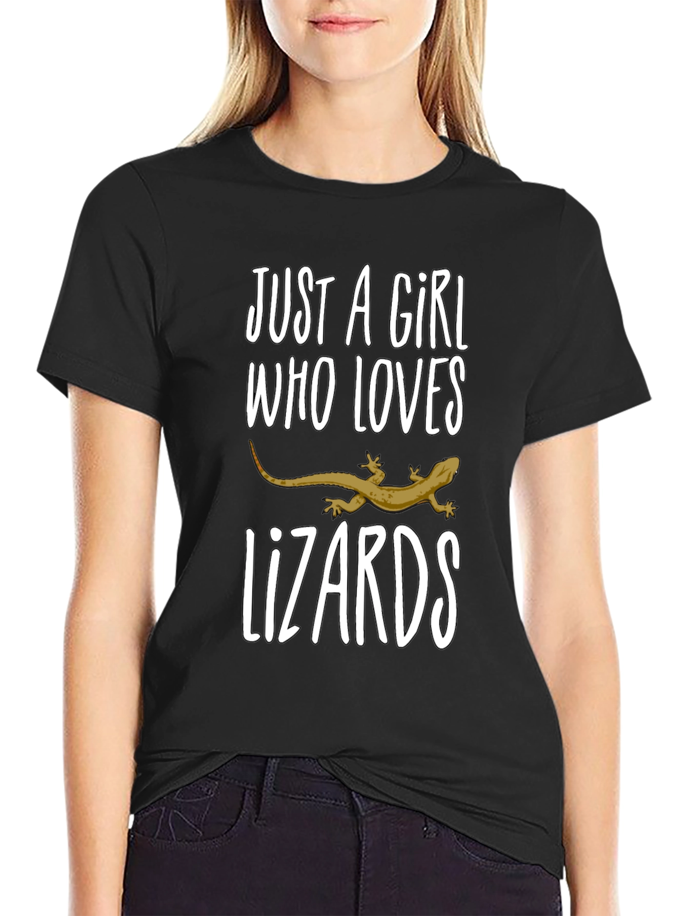 Black Girl Loves Lizards Black T-Shirt view 2