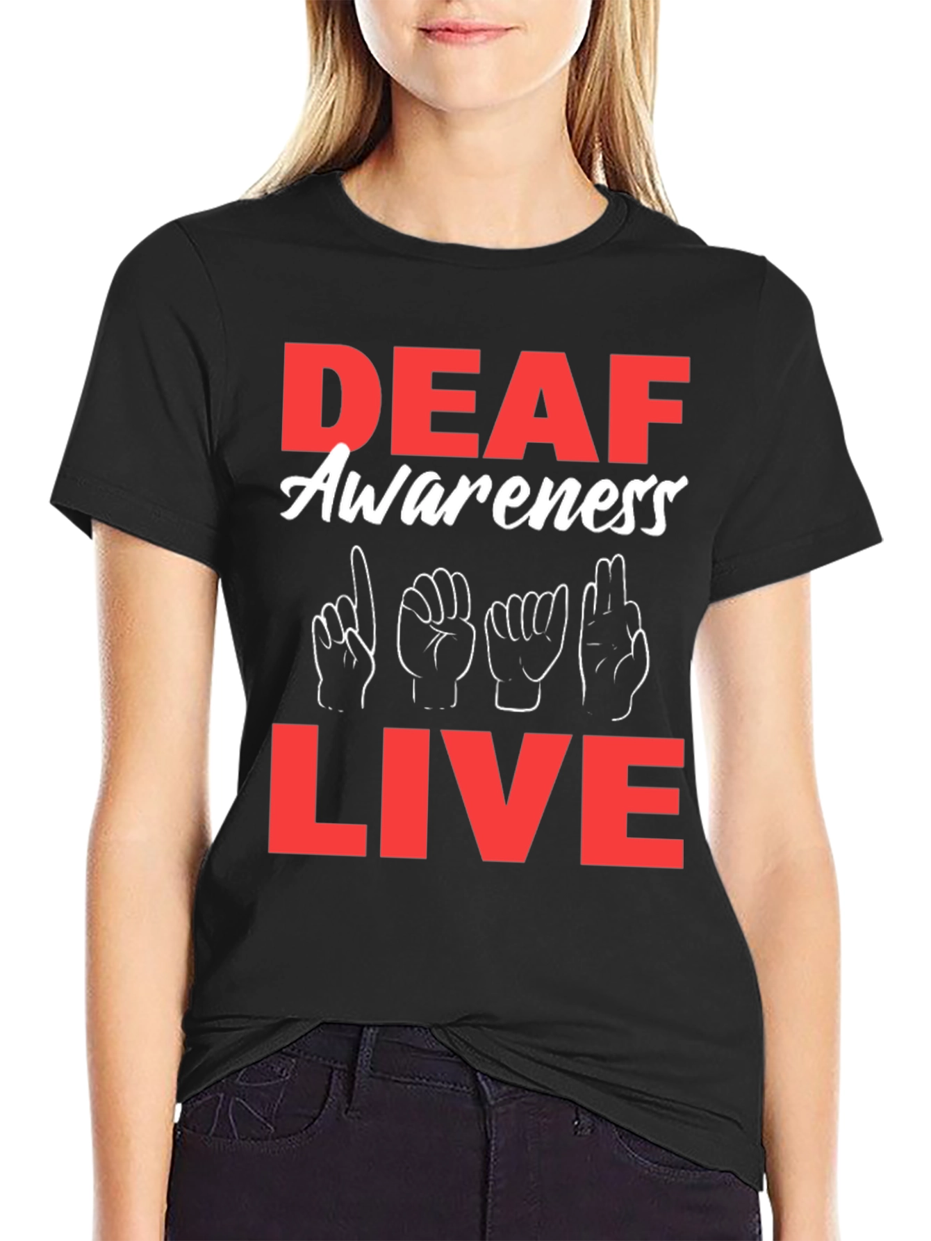 Black Deaf Awareness Live T-Shirt view 2