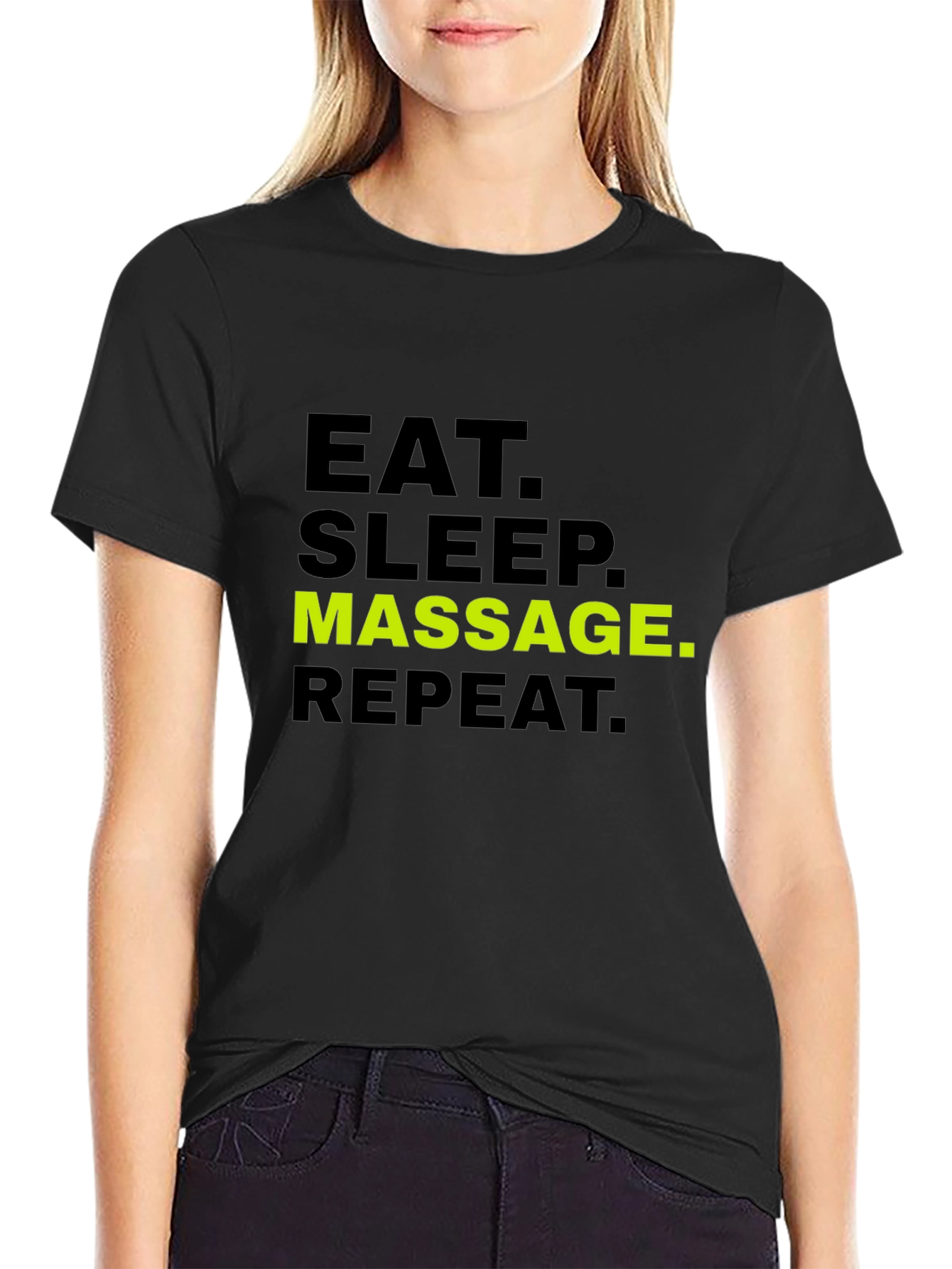 Black Eat Sleep Massage Repeat T-Shirt - Black Cotton Tee view 2
