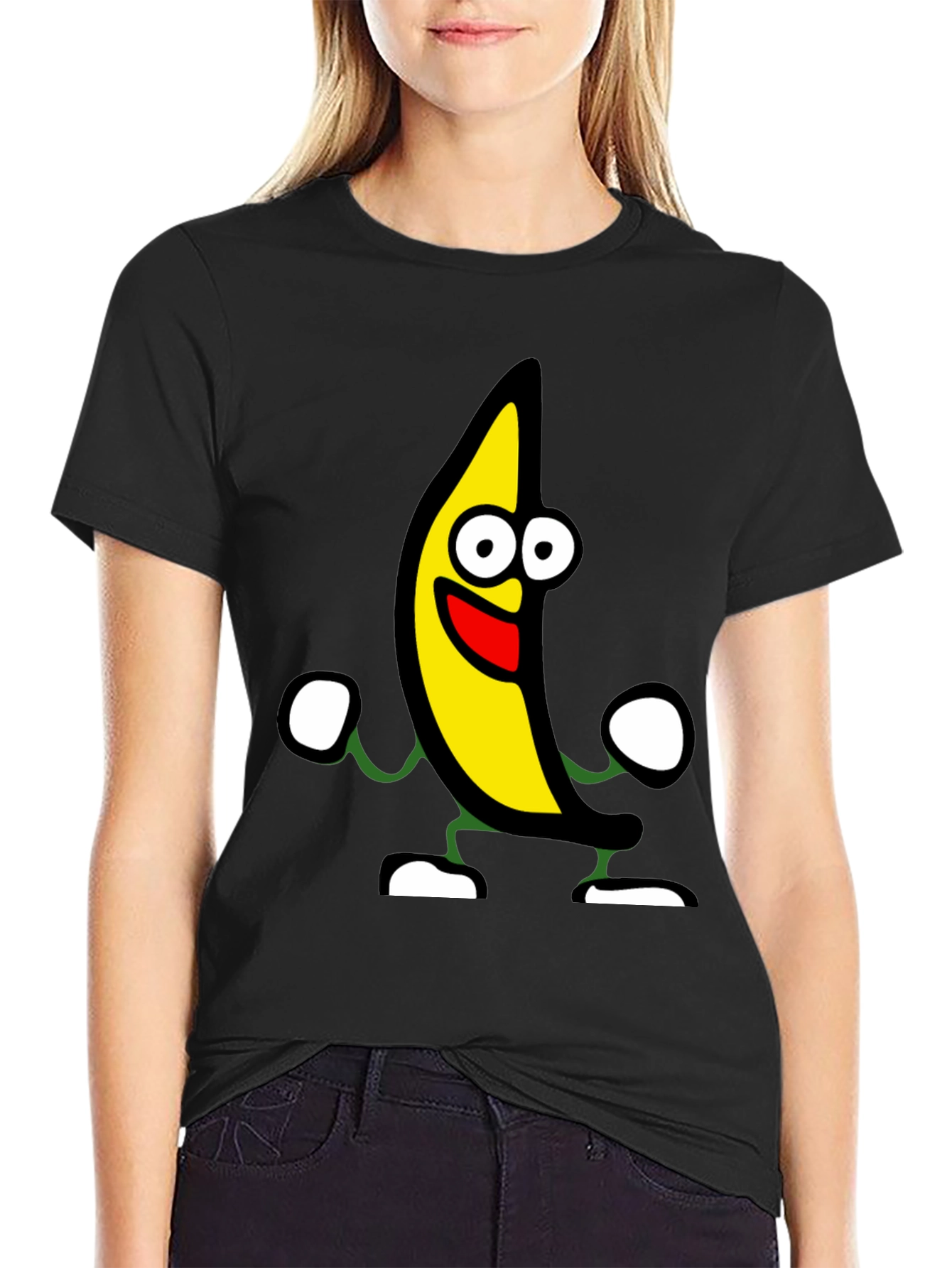 Black Funny Banana Cartoon Graphic Black T-Shirt view 2