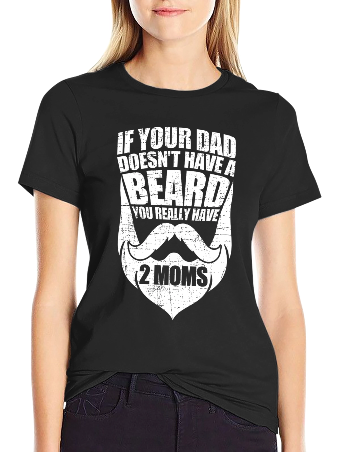Black Funny Bearded Dad T-Shirt - Two Moms view 2