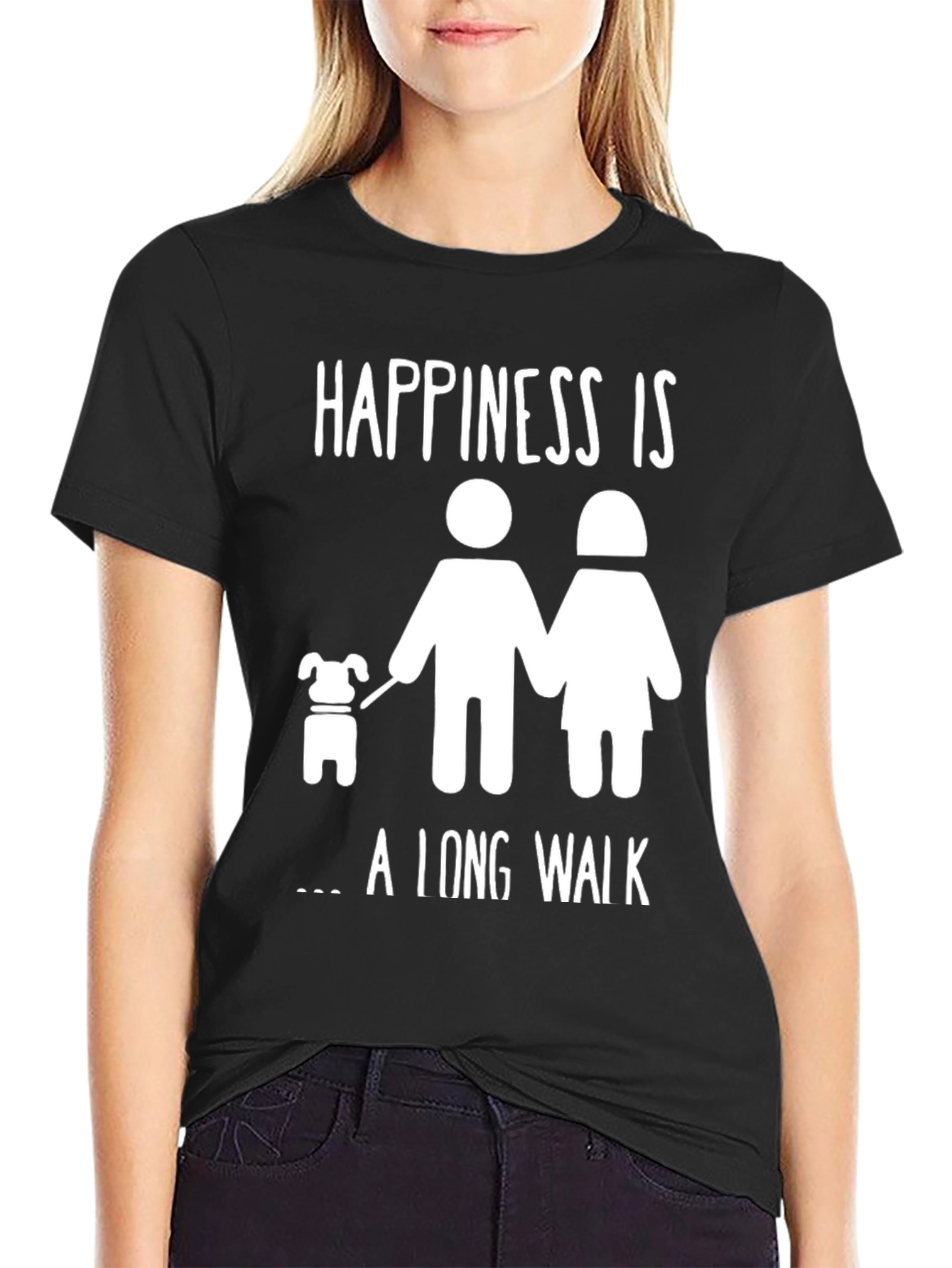 Black Happiness is a Long Walk T-Shirt - Cute Dog Lover Tee view 2