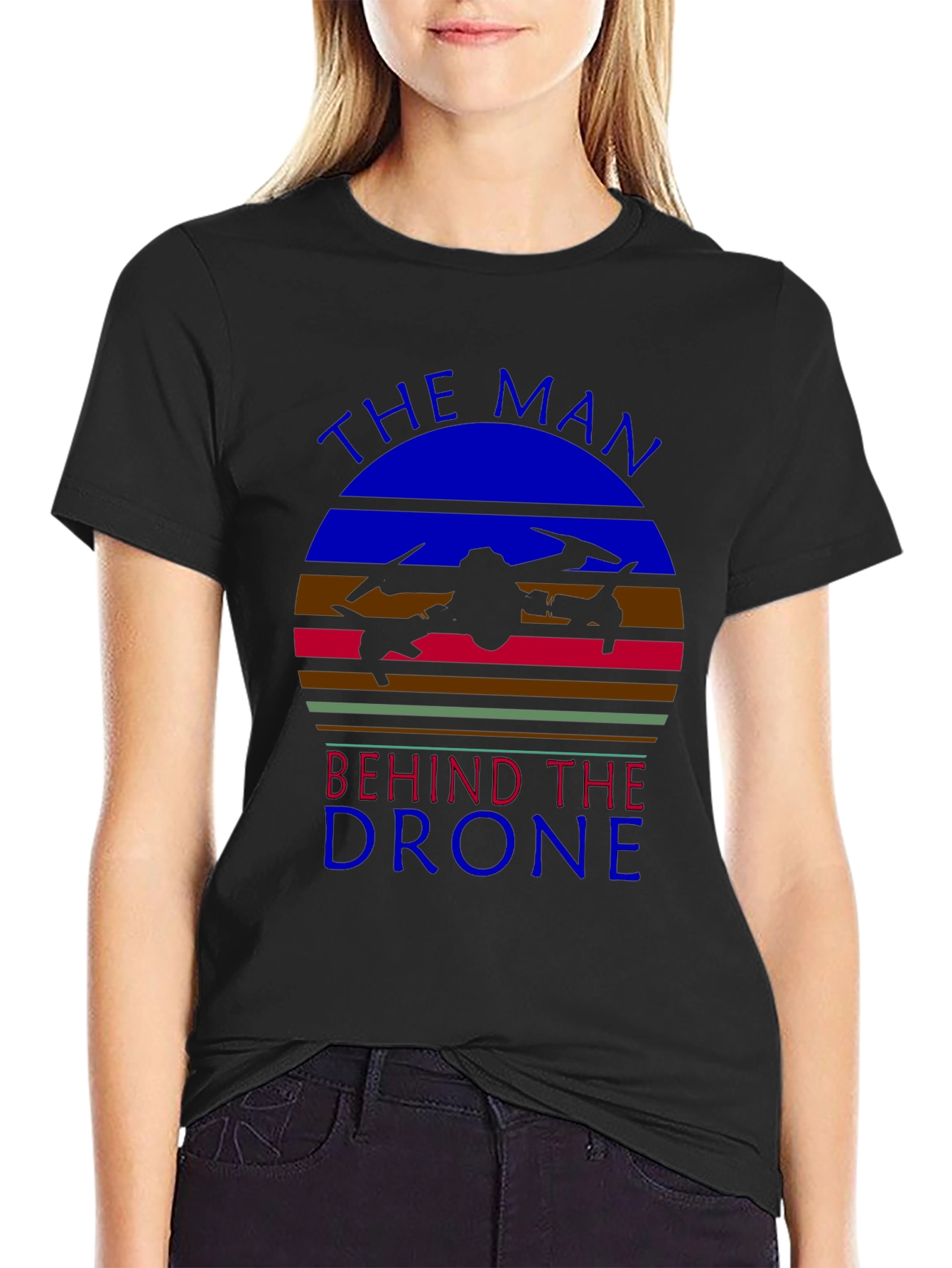 Black The Man Behind the Drone Graphic T-Shirt view 2