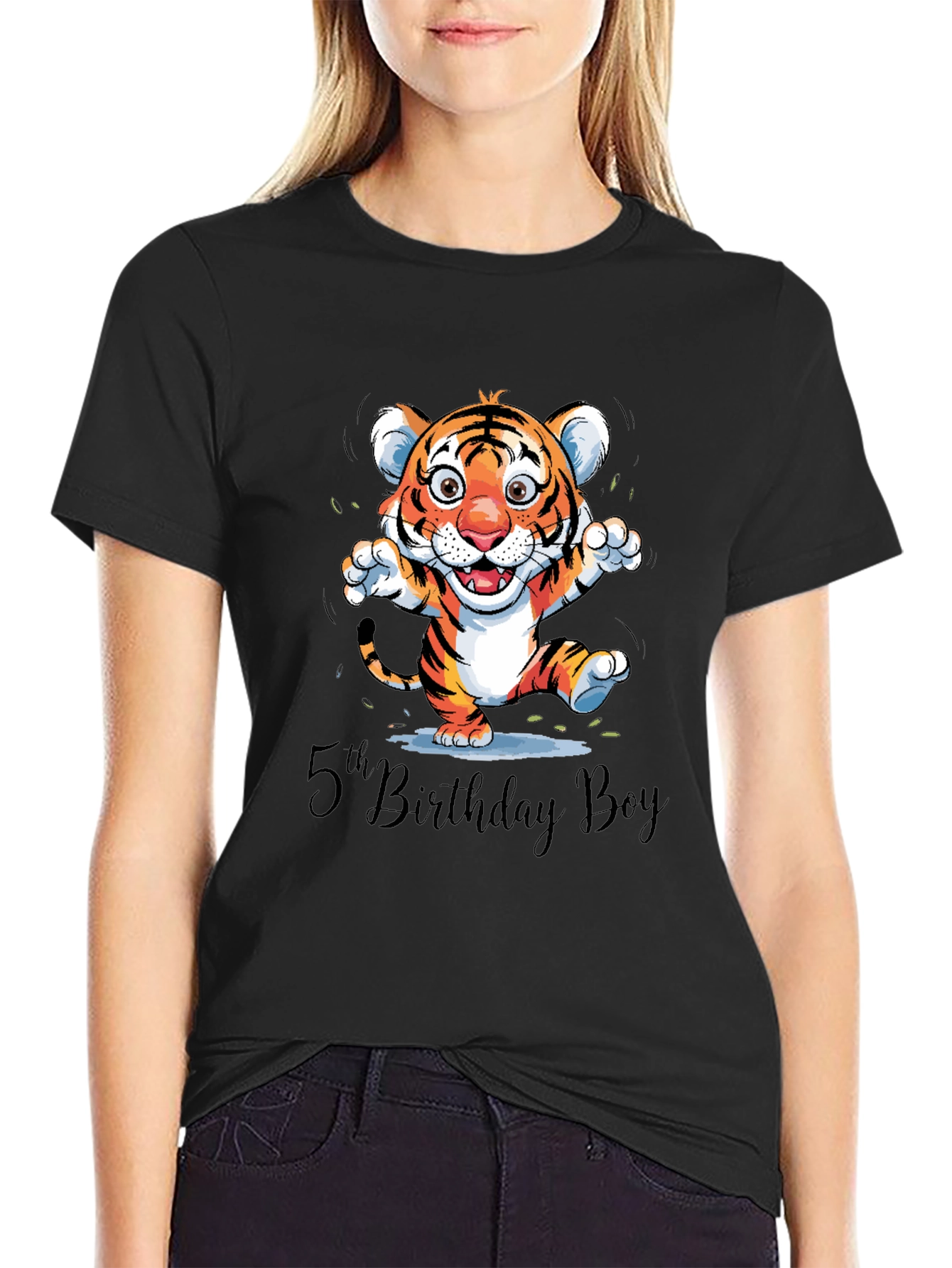 Black 5th Birthday Boy Tiger Cub T-Shirt view 2