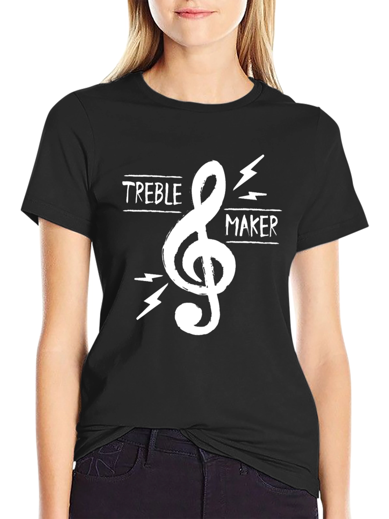 Black Treble Maker Black T-Shirt - Music Lover Gift view 2