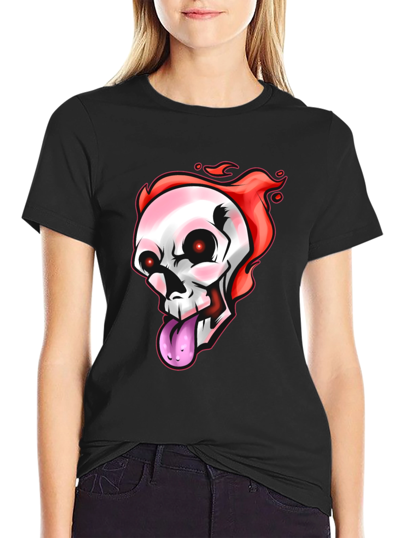 Black Flaming Skull Graphic Tee - Men's Black T-Shirt view 2