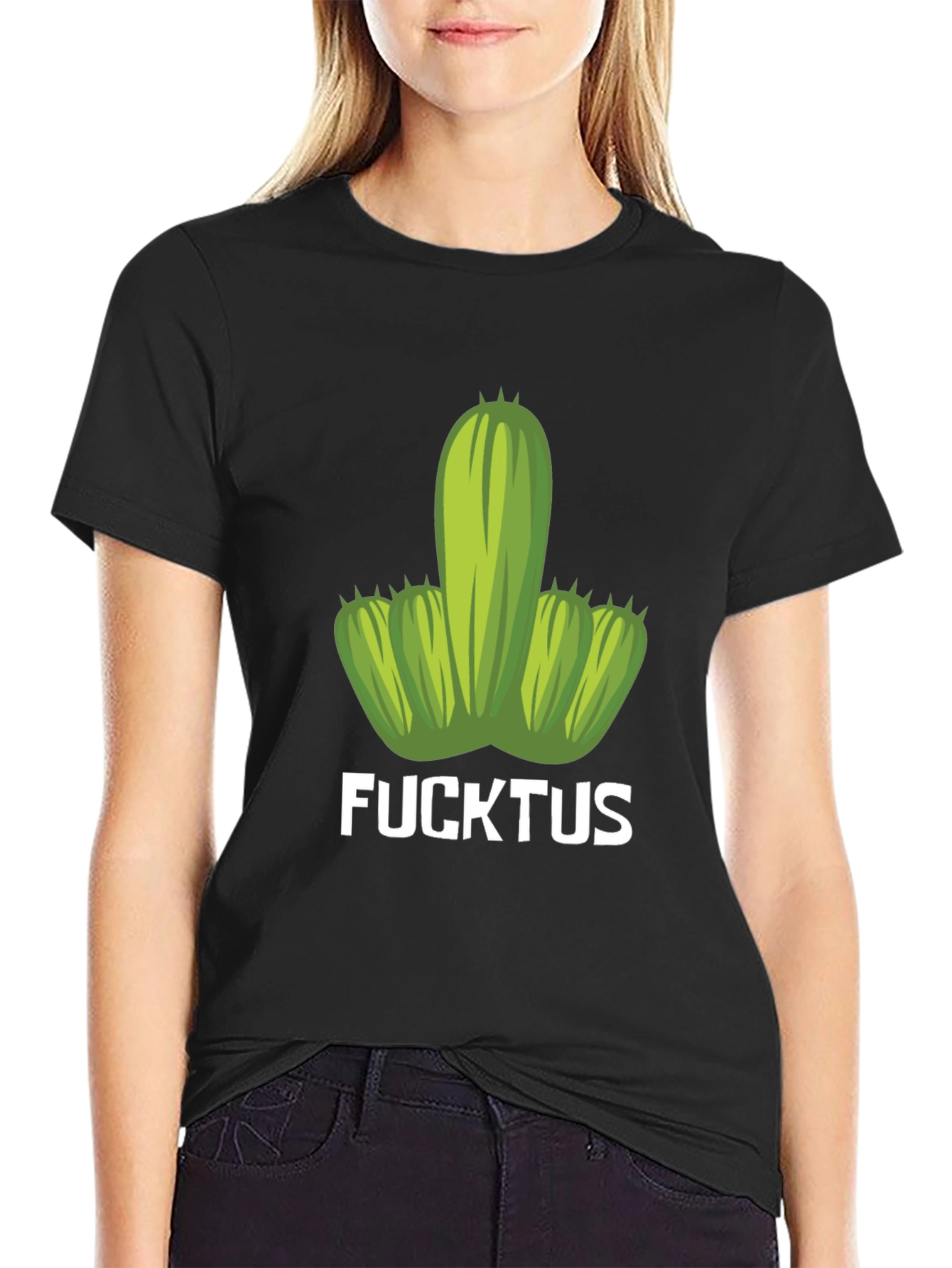 Black Funny Cactus T-Shirt - Adult Humor Novelty Tee view 2
