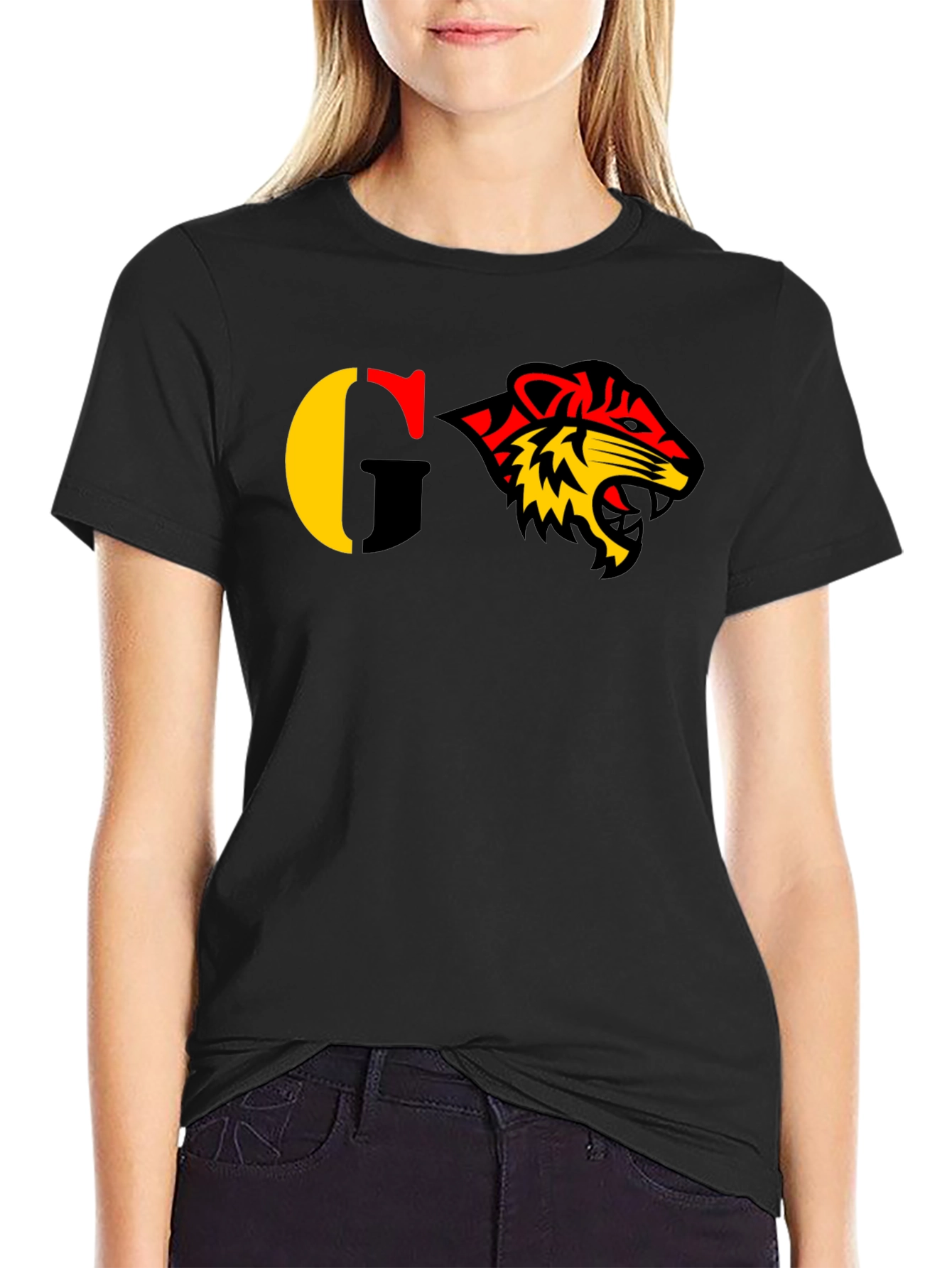 Black Bold Graphic Tee - Tiger Design view 2