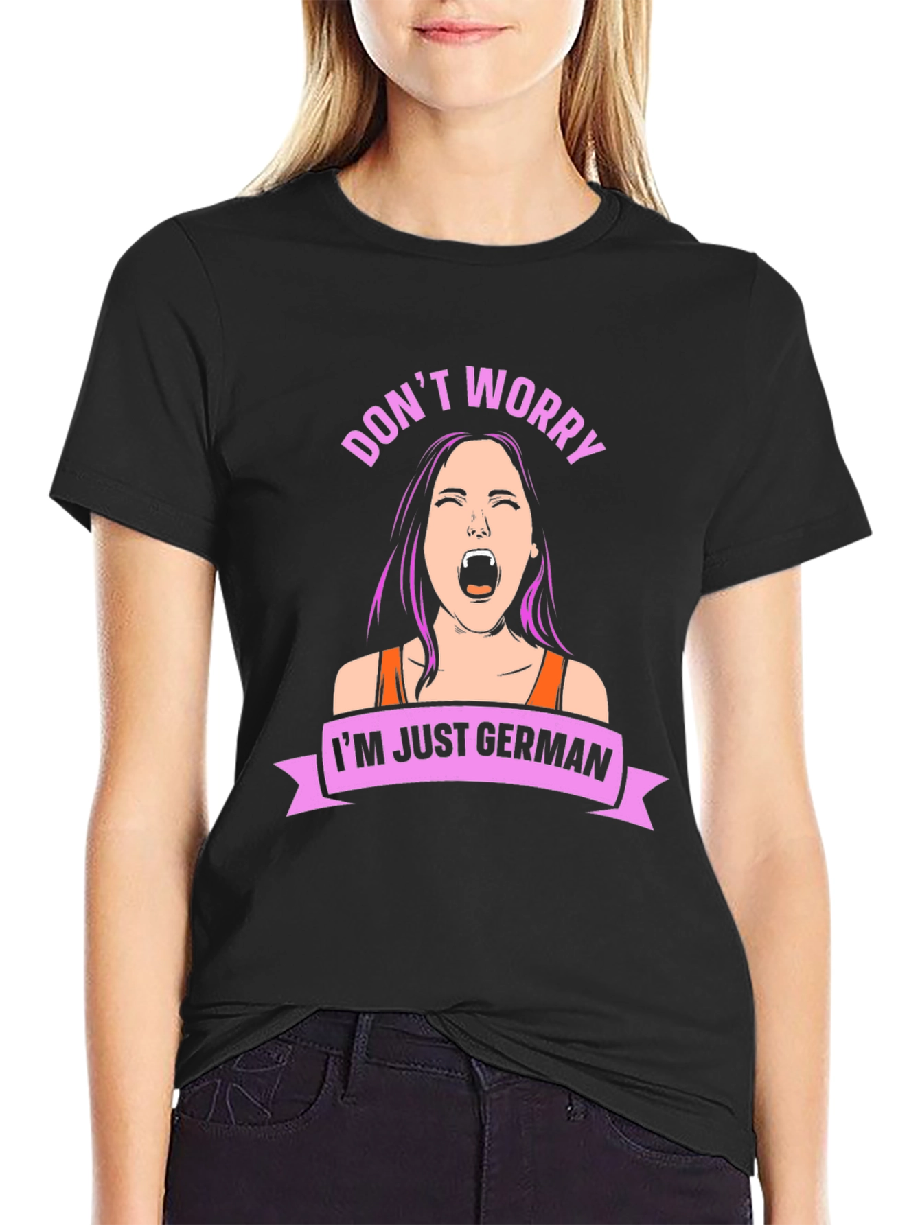 Black Don't Worry I'm Just German T-Shirt view 2