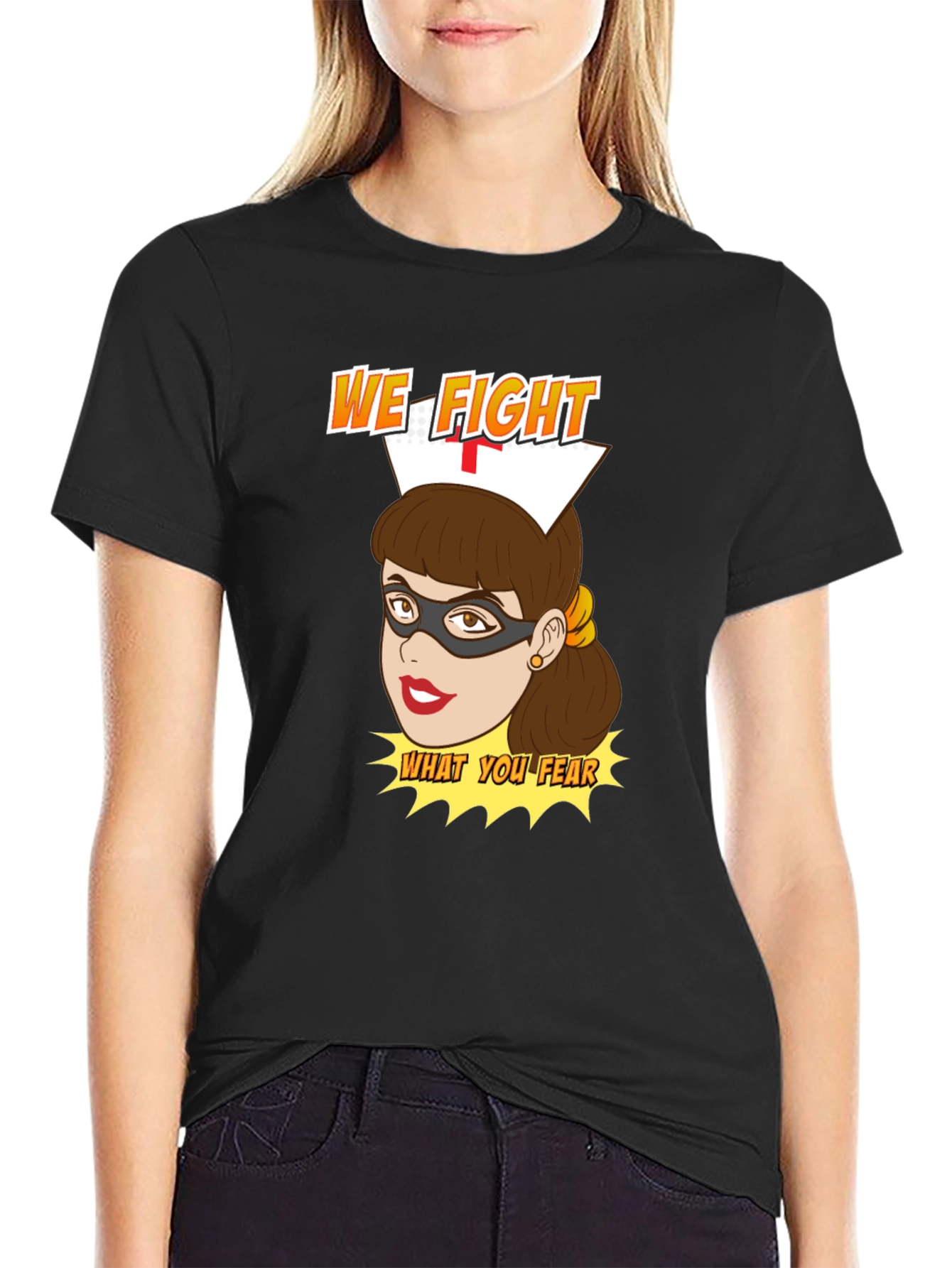Black Nurse Superhero T-Shirt - We Fight What You Fear view 2
