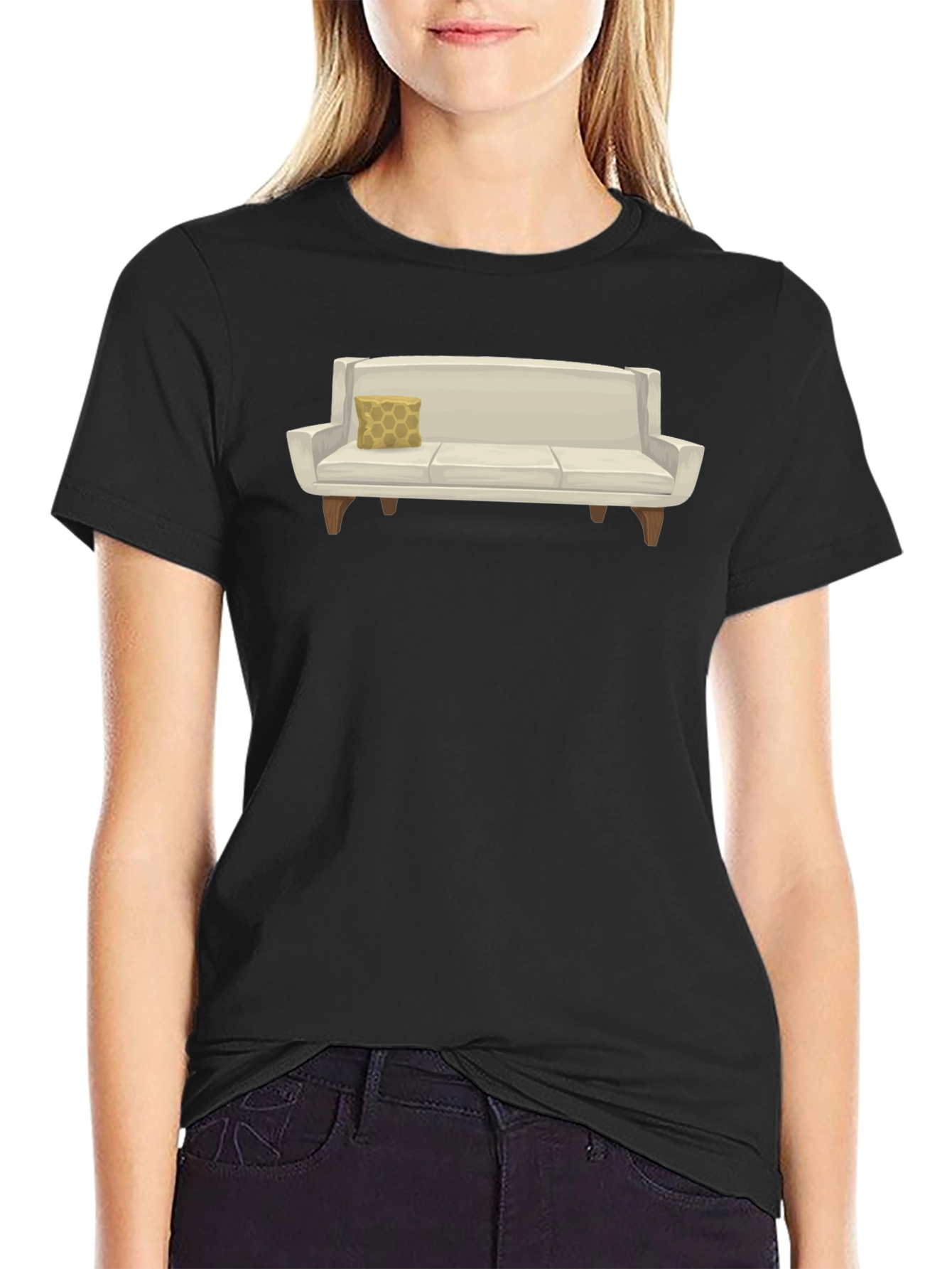 Black Modern Couch Graphic Tee - Comfortable Black T-Shirt view 2