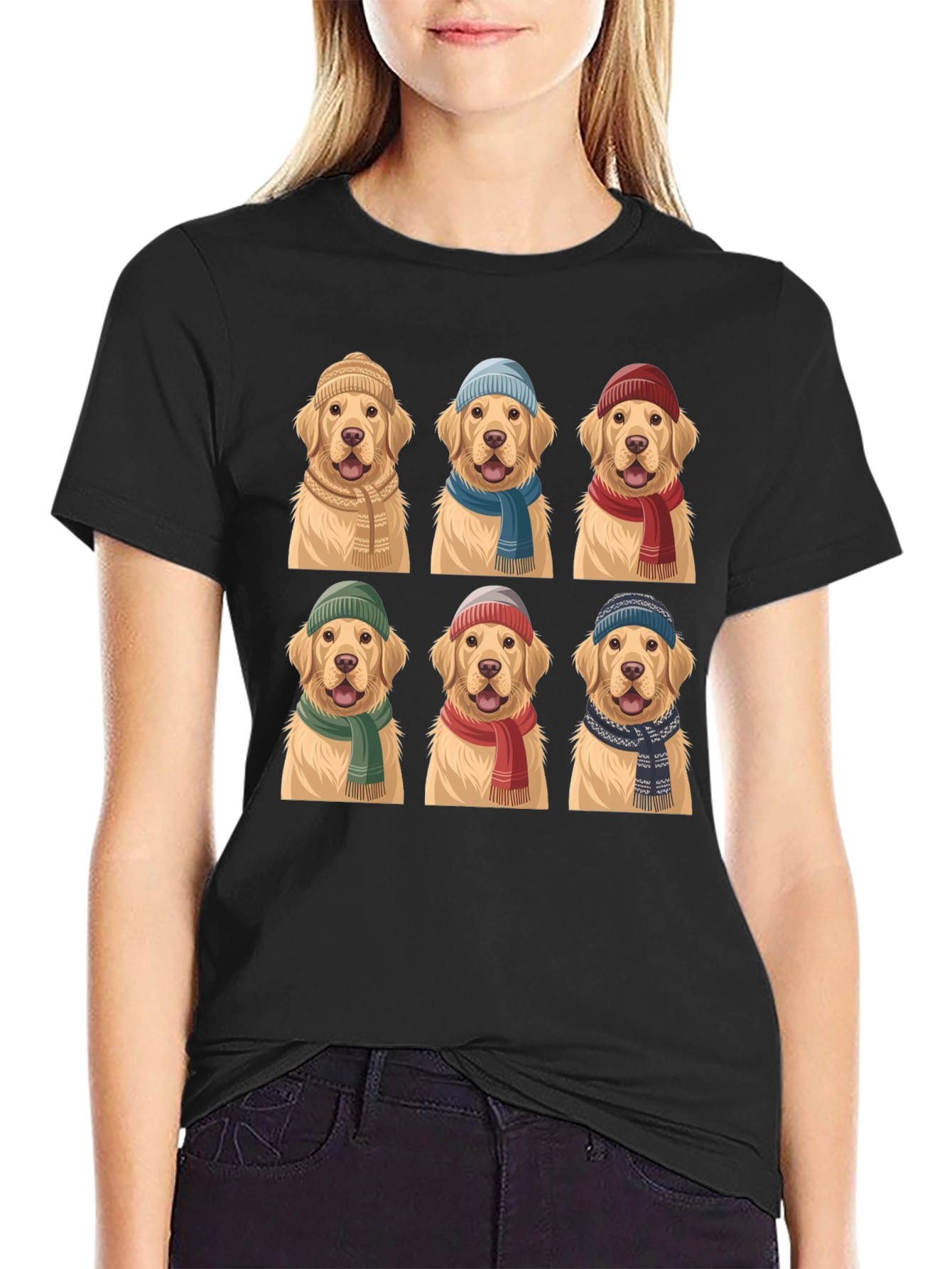 Black Golden Retriever Hats & Scarves T-Shirt view 2