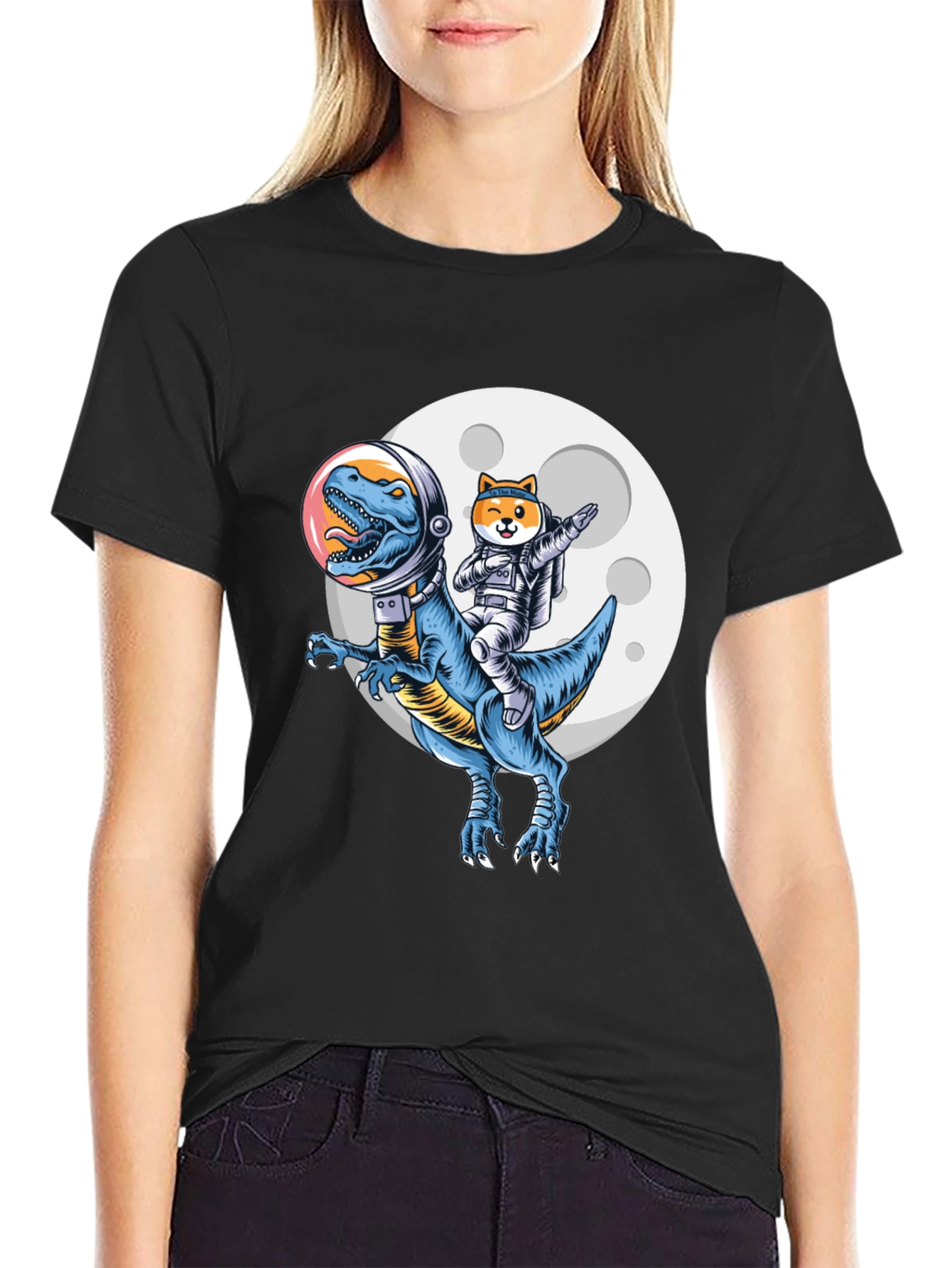 Black Dino & Doge Space T-Shirt view 2