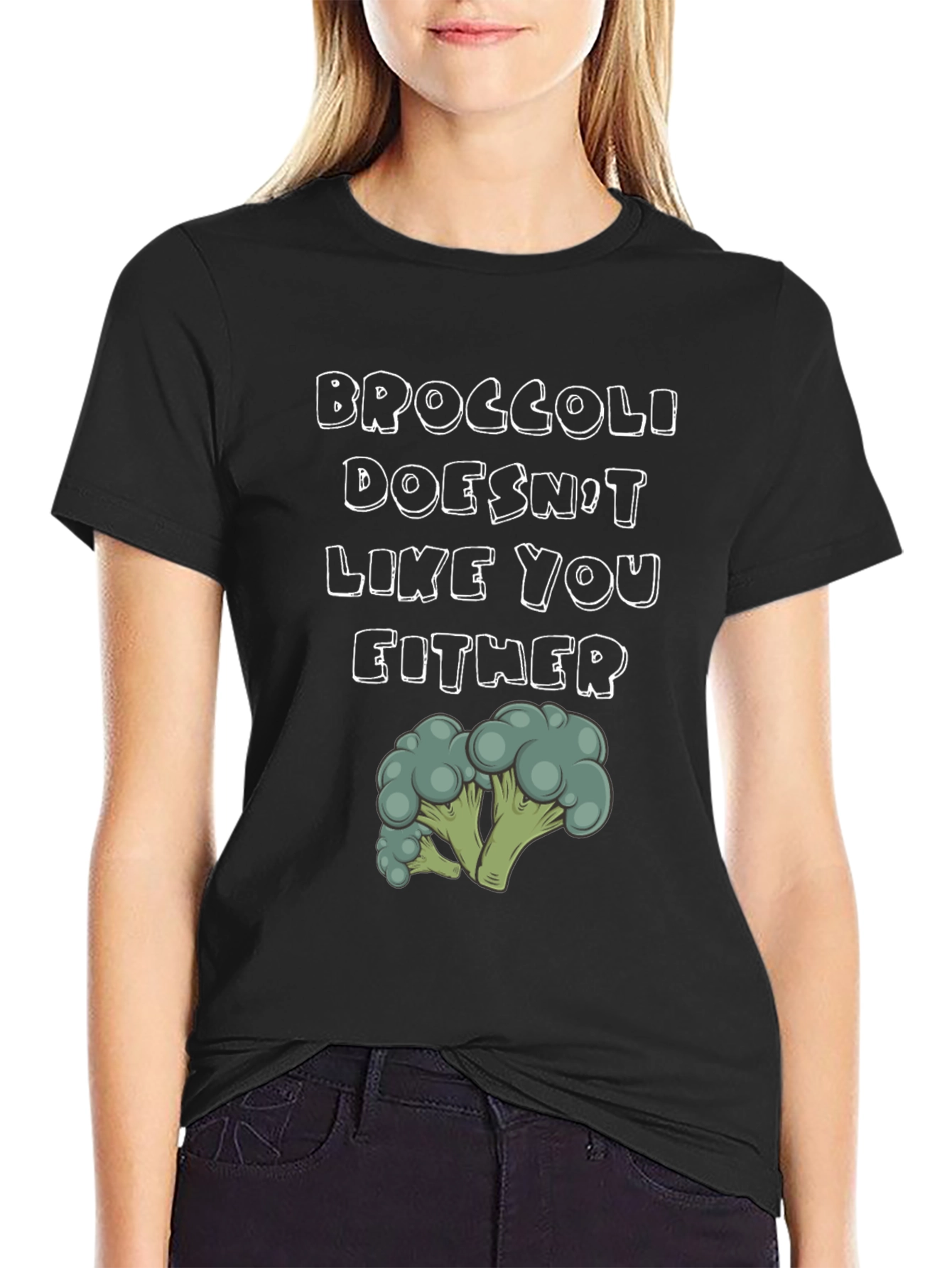 Black Broccoli Doesn't Like You Either Graphic T-Shirt view 2