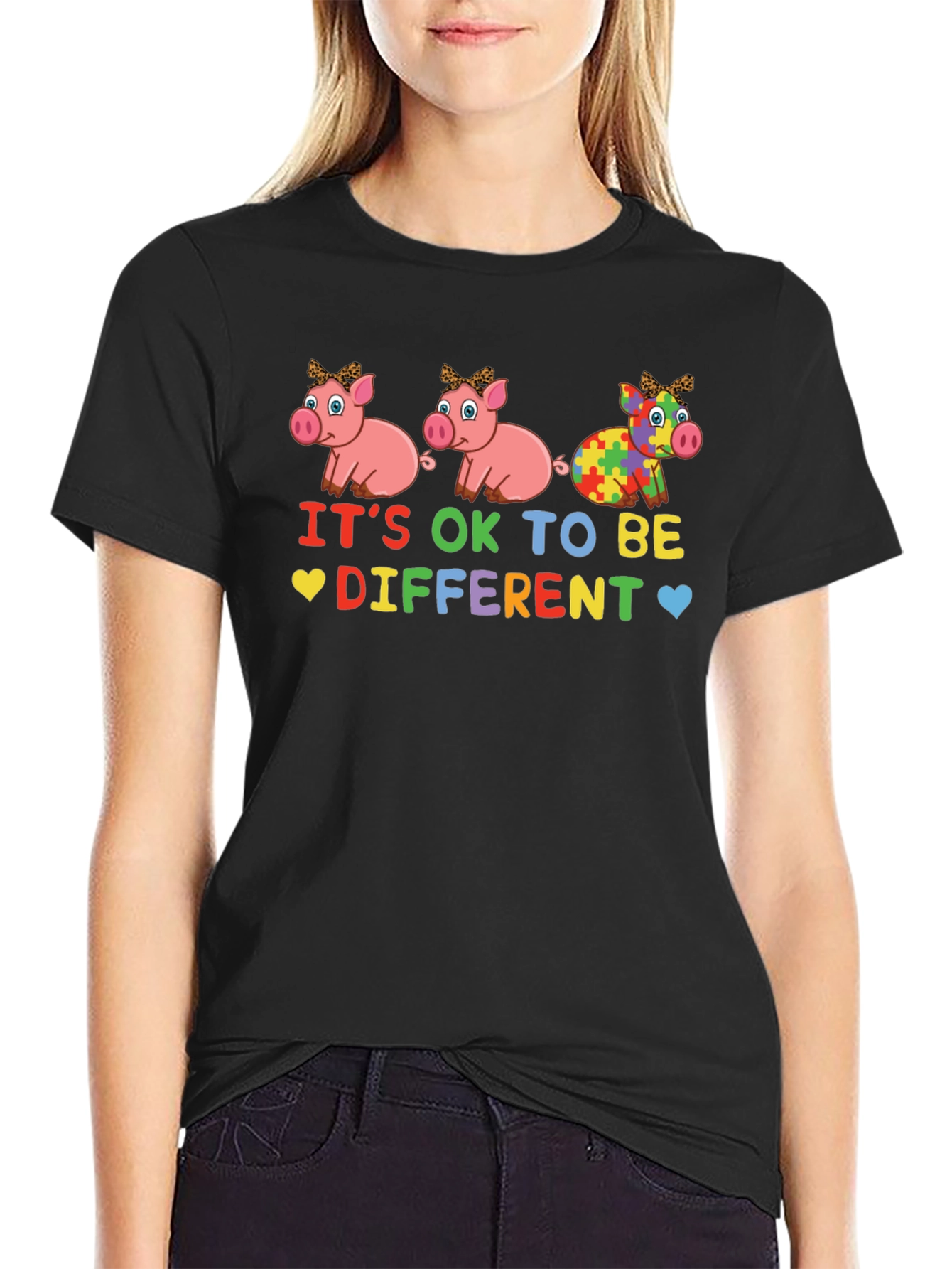 Black It's OK to Be Different Autism Awareness T-Shirt view 2