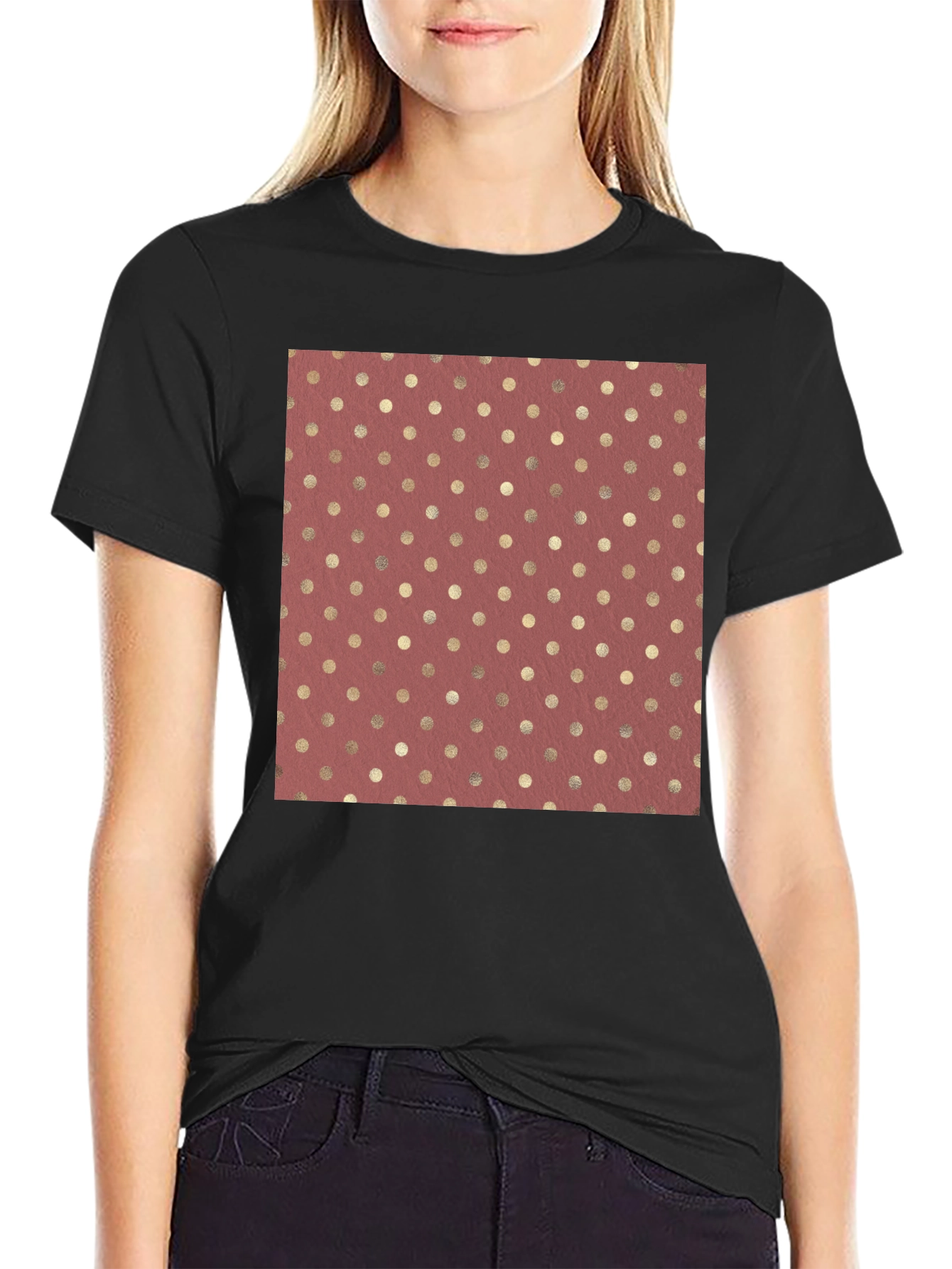 Black Polka Dot Print Tee - Stylish Casual Wear view 2