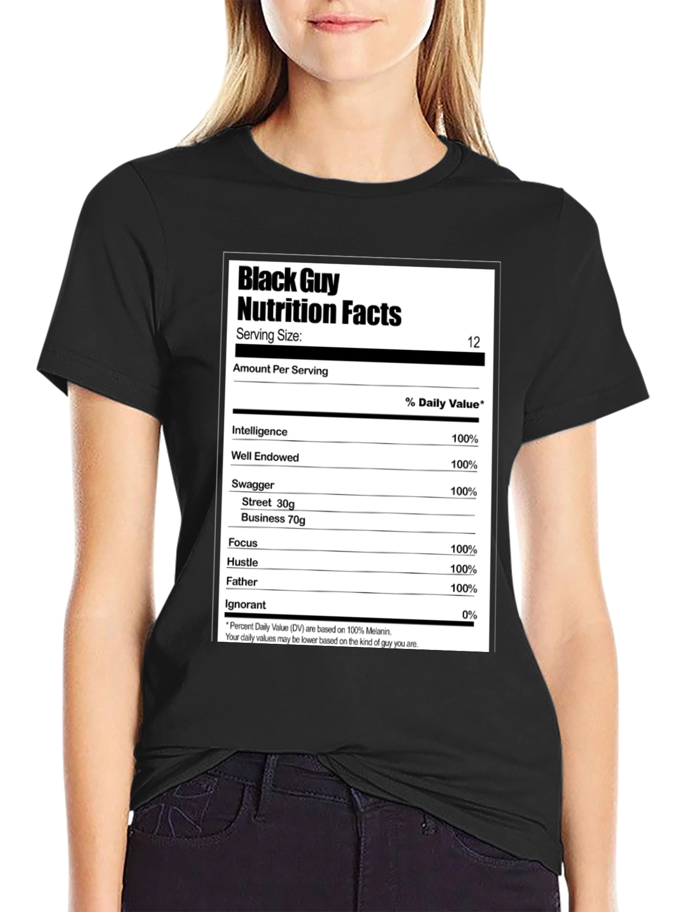 Black Black Guy Nutrition Facts Graphic T-Shirt view 2