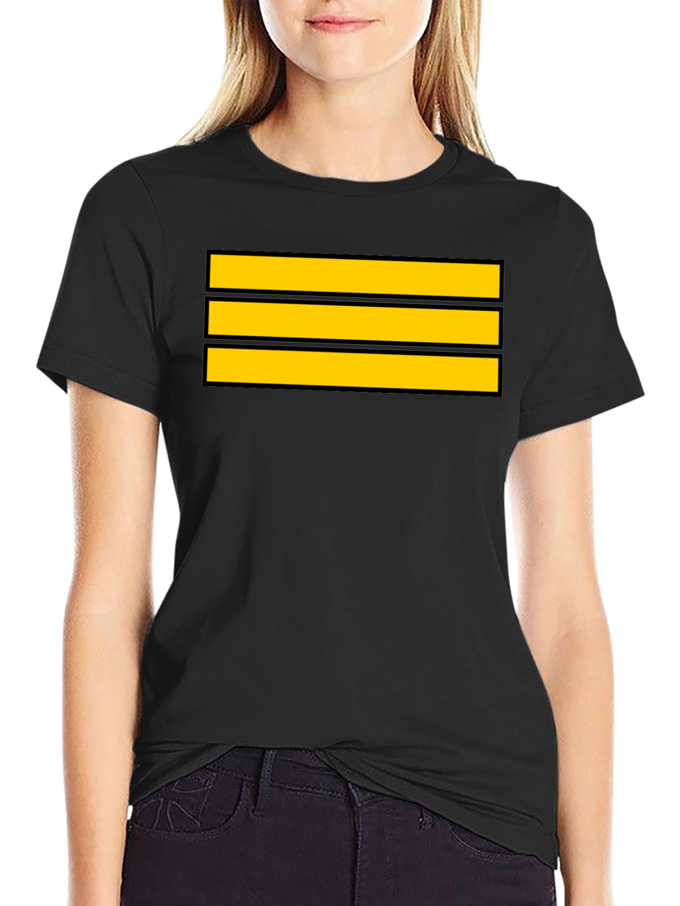 Black Captain Stripes Black Tee - Bold Yellow Lines view 2
