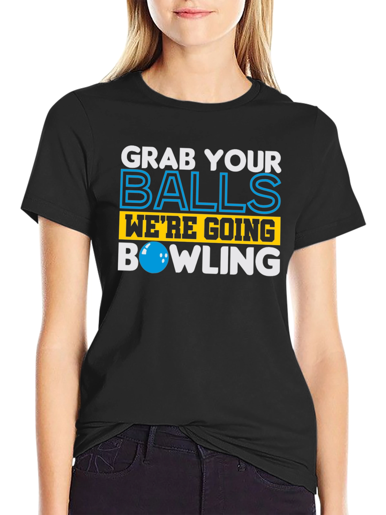 Black Grab Your Balls Bowling Graphic Tee - Funny Bowling Shirt view 2