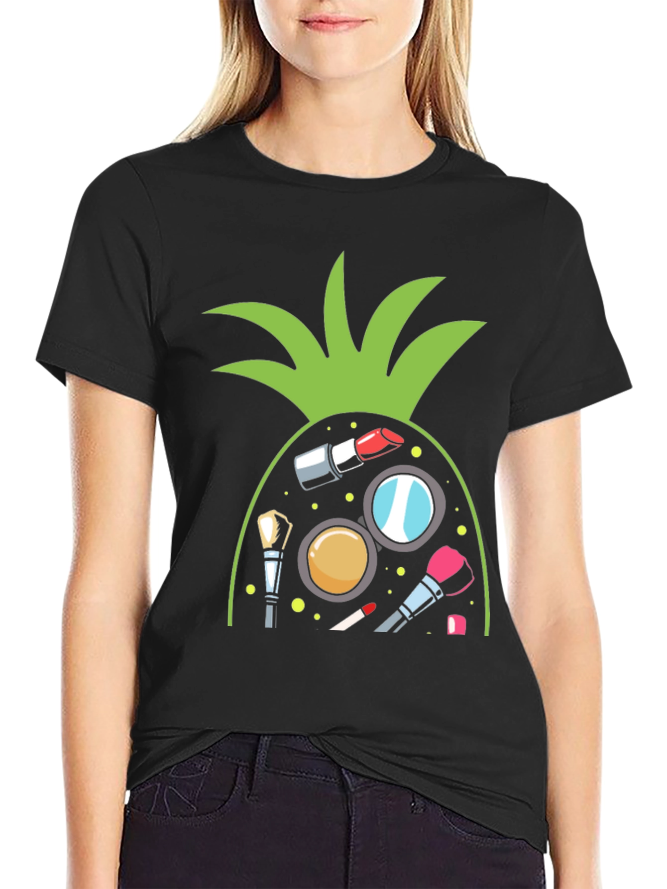 Black Makeup Pineapple Black T-Shirt view 2