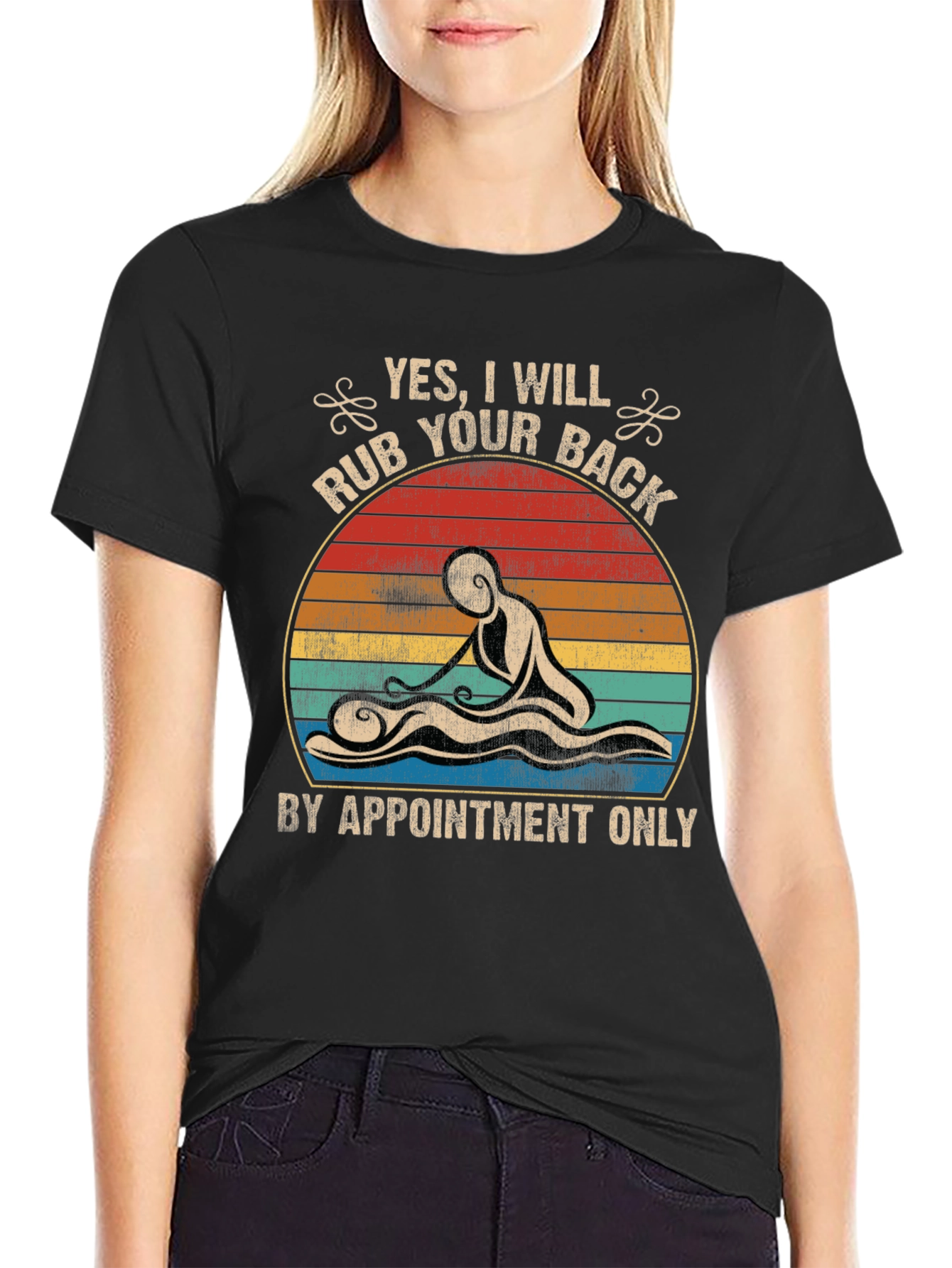 Black Massage Therapy T-Shirt - By Appointment Only view 2