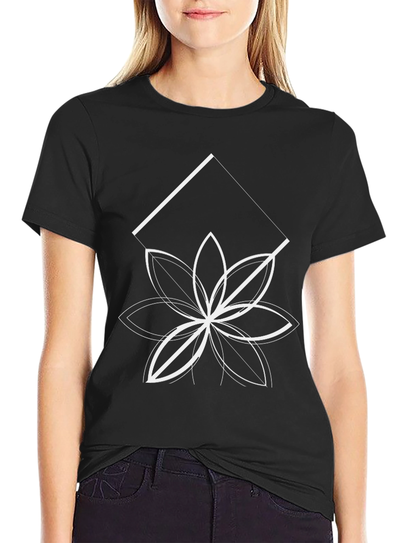 Black Geometric Flower Graphic Tee - Black view 2