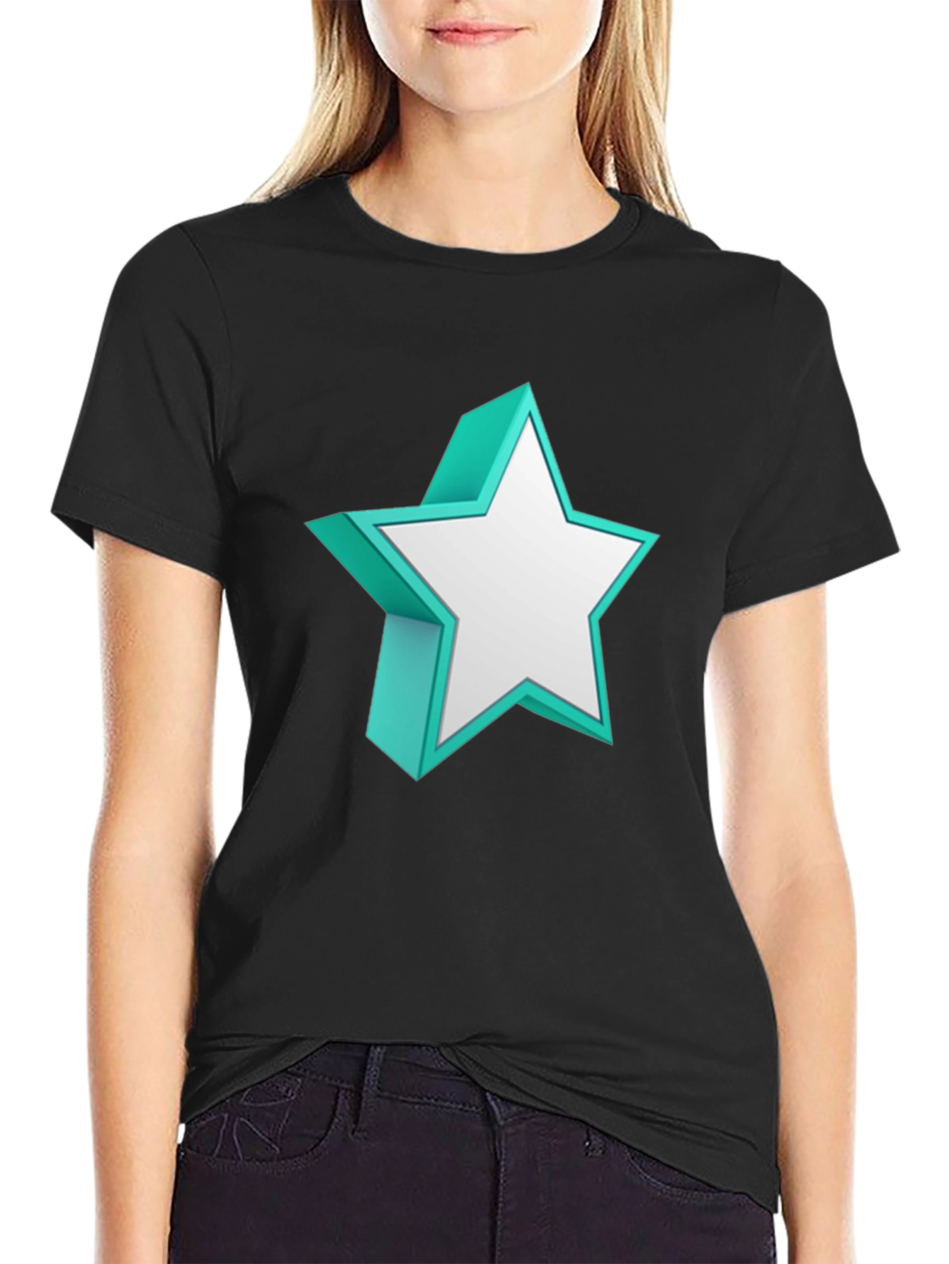 Black 3D Star Graphic Tee - Bold Style Statement view 2