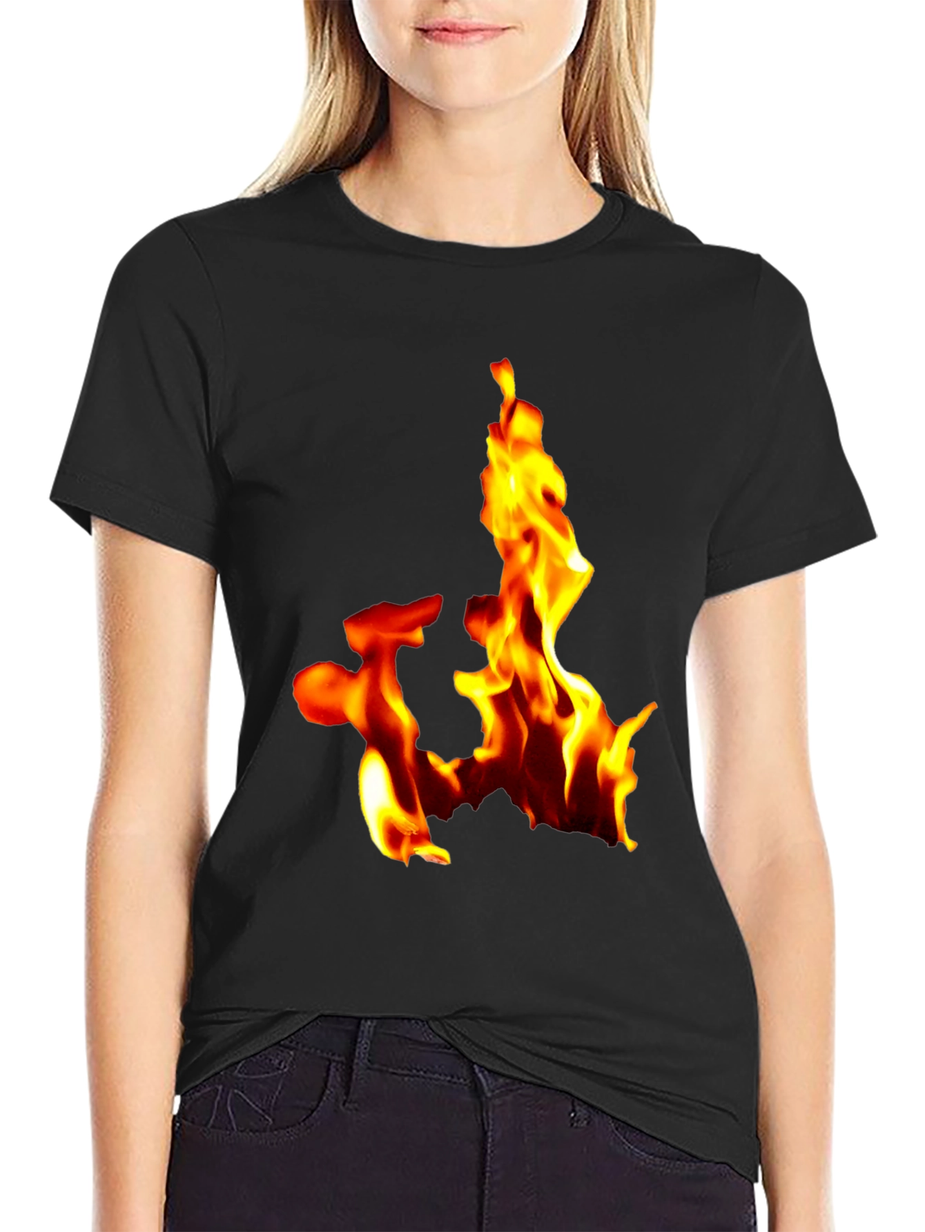 Black Fiery Flames Graphic Tee - Bold Black T-Shirt view 2