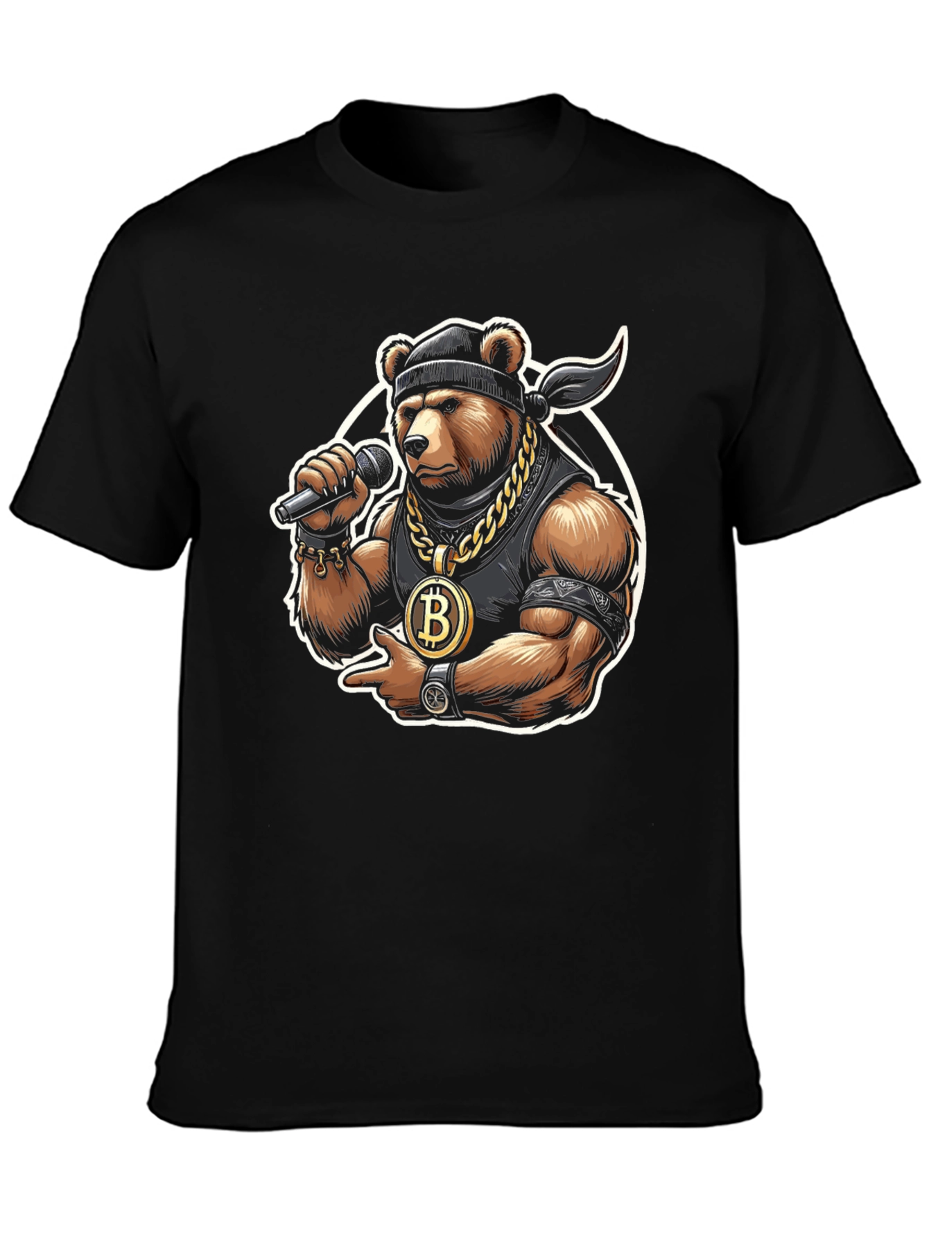 Black Bitcoin Bear T-Shirt - Crypto Hip Hop Style view 3